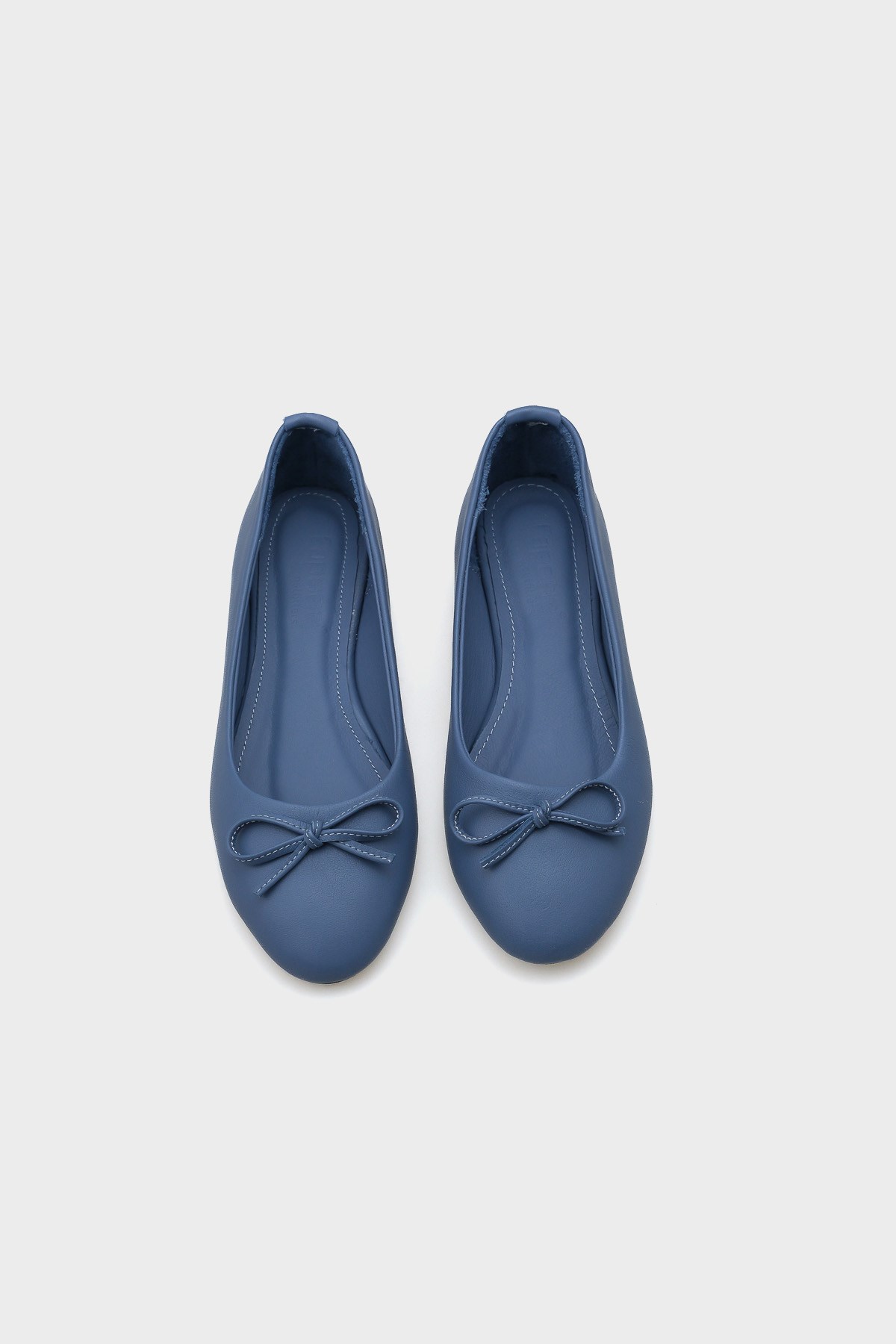 Capone Bloom Genuine Leather Bow Detail Round Toe Women Denim Blue Ballerinas