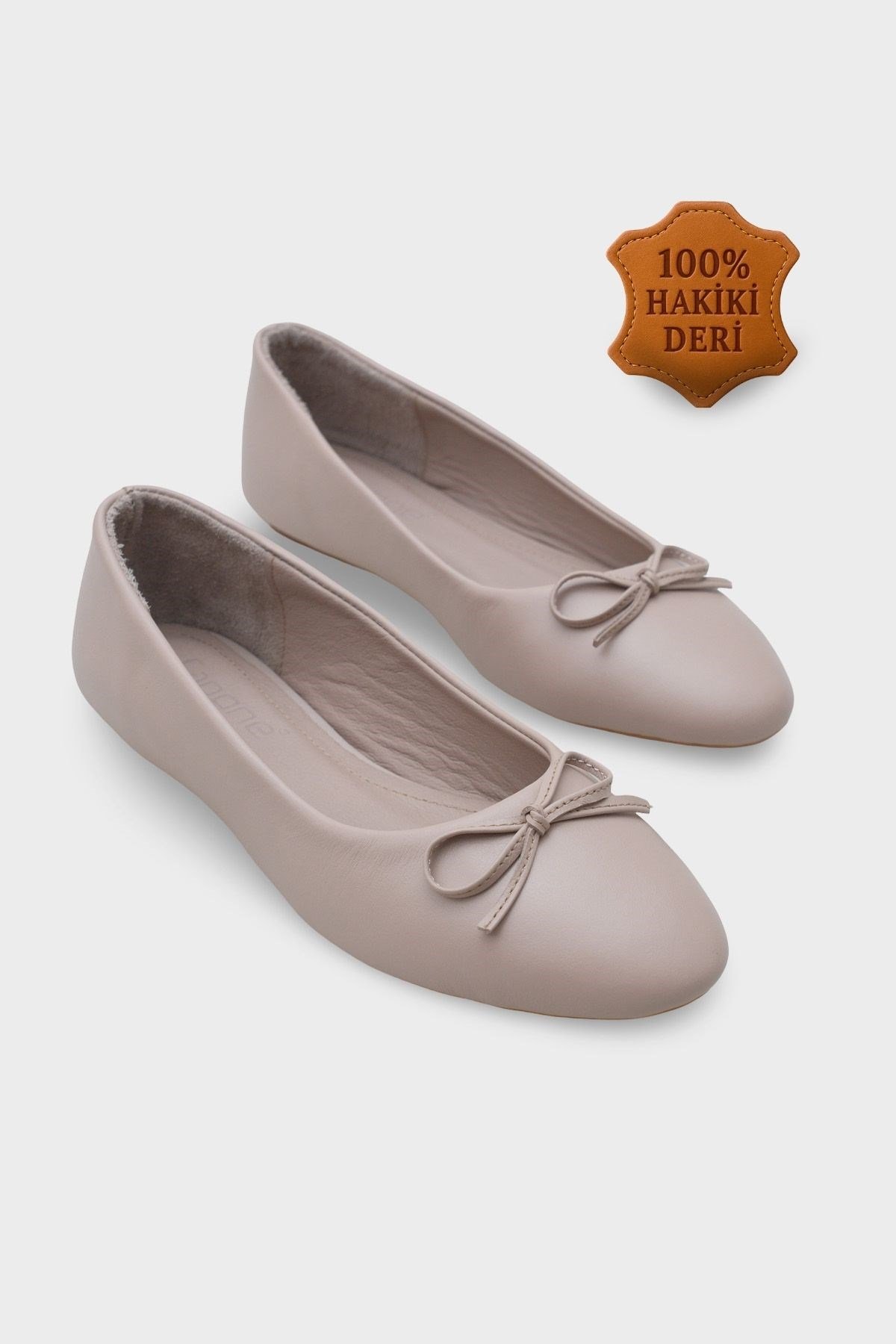 Capone Bloom Genuine Leather Bow Detail Round Toe Women Mink Ballerinas