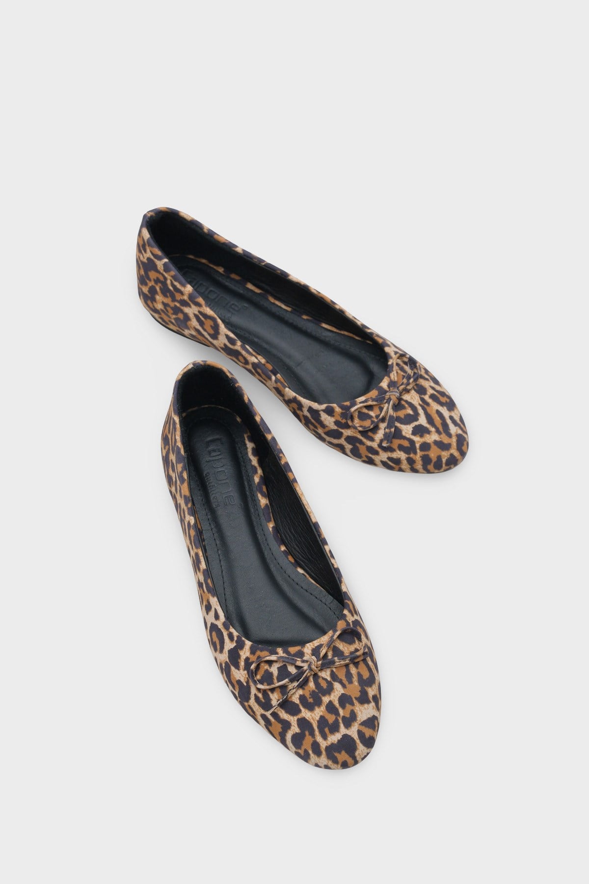Capone Bloom Genuine Leather Bow Detail Round Toe Women Leopard Ballerinas