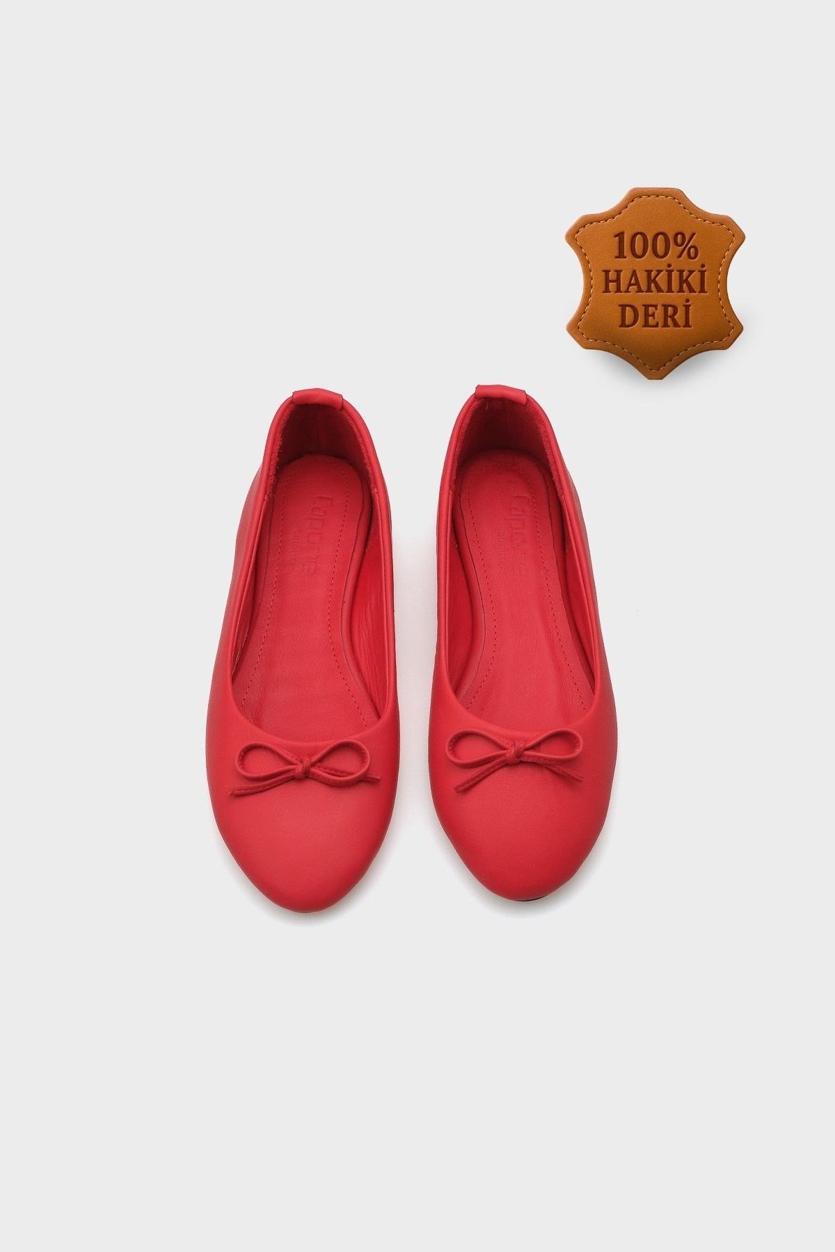 Capone Bloom Genuine Leather Bow Detail Round Toe Women Red Ballerinas