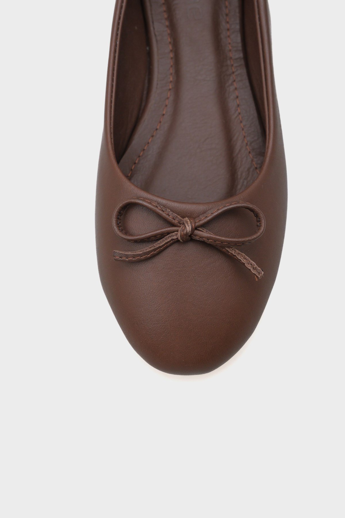 Capone Bloom Genuine Leather Bow Detail Round Toe Women Brown Ballerinas