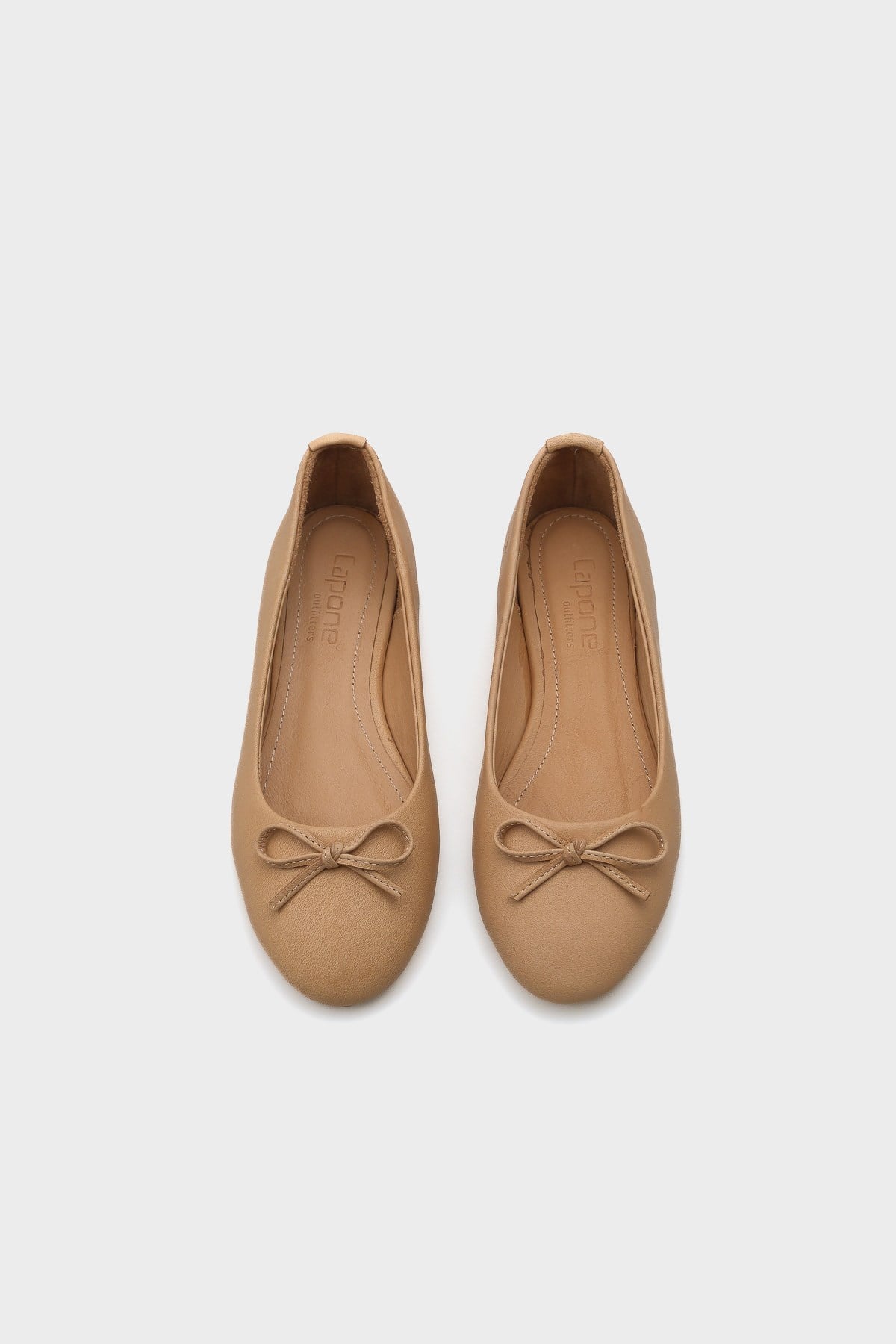 Capone Bloom Genuine Leather Bow Detail Round Toe Women Nude Ballerinas