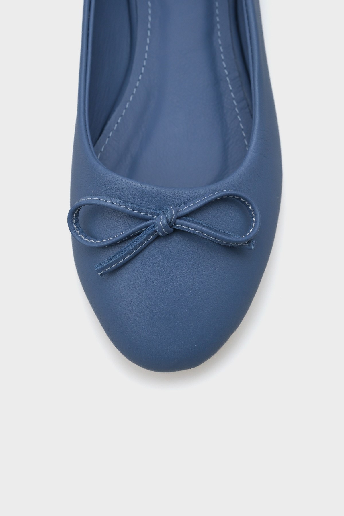 Capone Bloom Genuine Leather Bow Detail Round Toe Women Denim Blue Ballerinas
