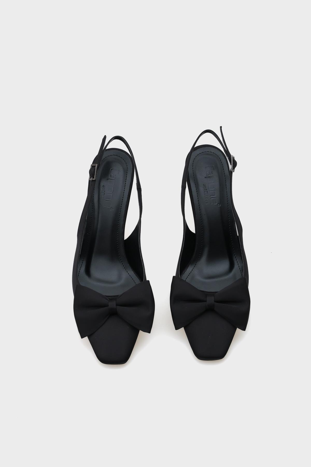 Capone Blunt Pointed Toe Bow Open Back Satin Women Satin Black Shoes