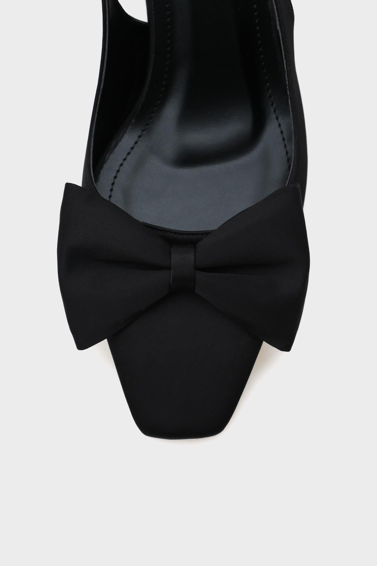 Capone Blunt Pointed Toe Bow Open Back Satin Women Satin Black Shoes