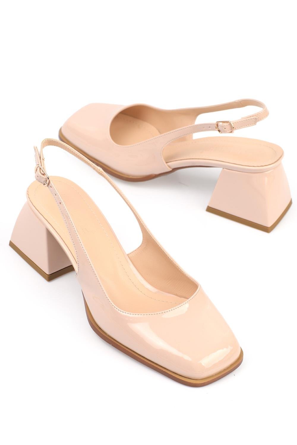 Capone Blunt Toe Block Heeled Slingback Patent Woman Shoes