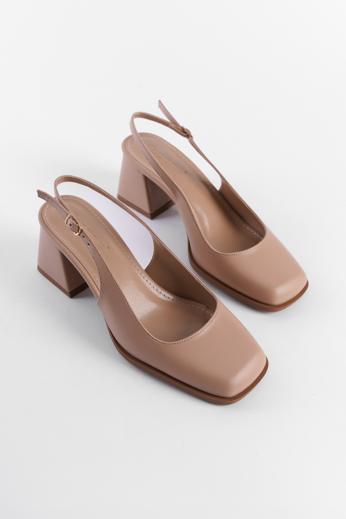 Capone Blunt Toe Block Heeled Slingback Patent Woman Shoes