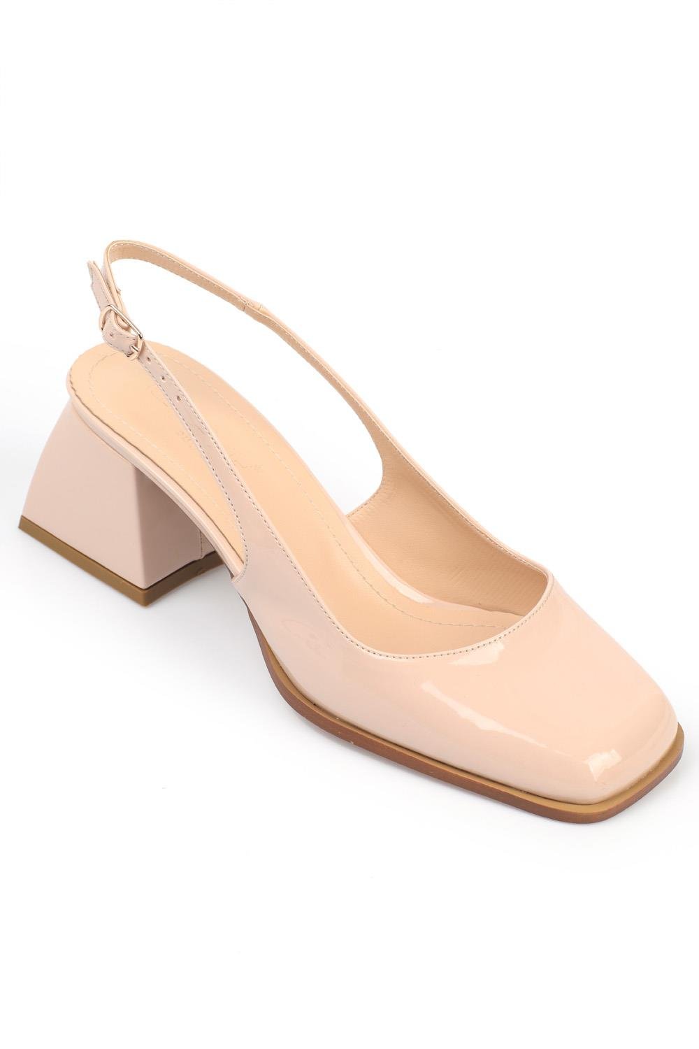 Capone Blunt Toe Block Heeled Slingback Patent Woman Shoes
