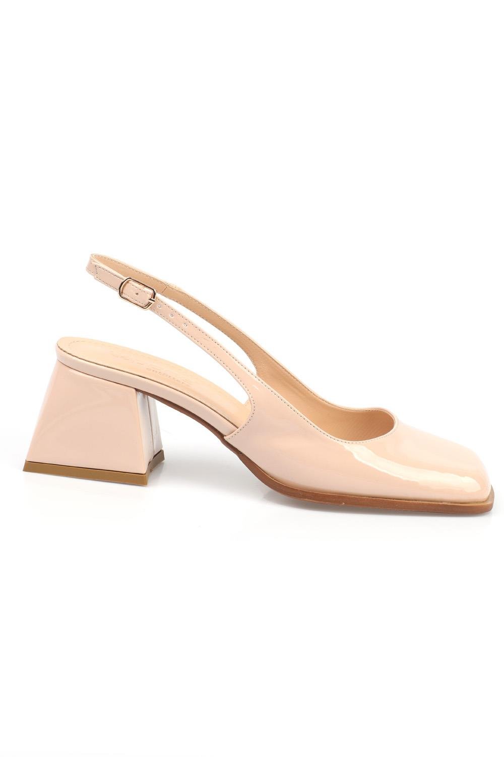 Capone Blunt Toe Block Heeled Slingback Patent Woman Shoes