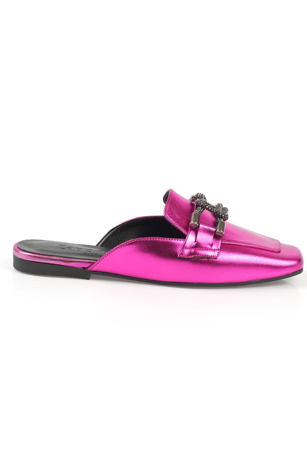 Capone Blunt Toe Crystal Square Knot Accessory Metallic Woman Mules