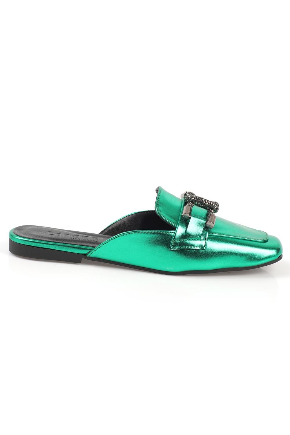 Capone Blunt Toe Crystal Square Knot Accessory Metallic Woman Mules
