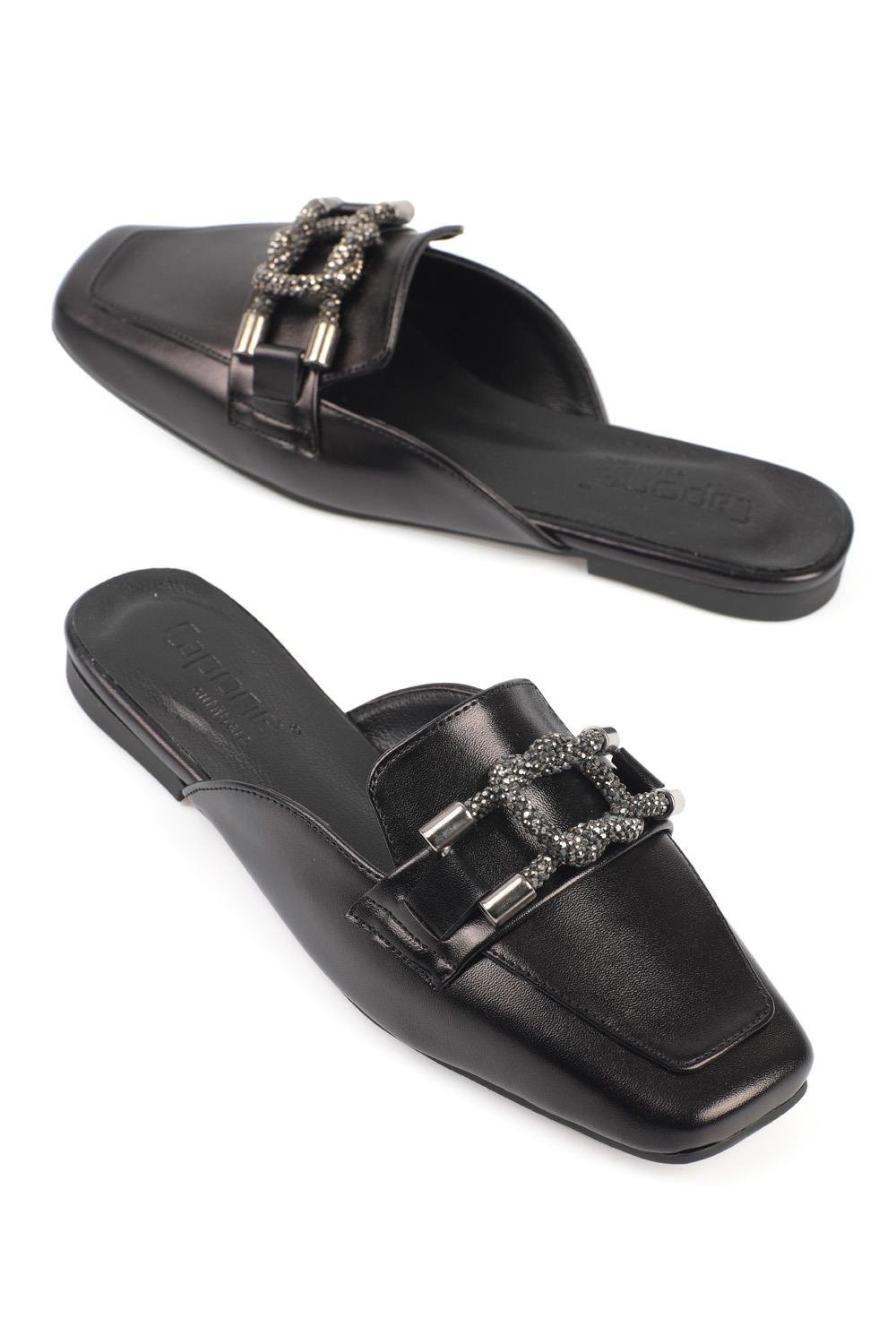 Capone Blunt Toe Crystal Square Knot Accessory Metallic Woman Mules