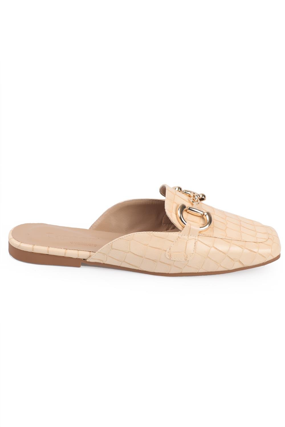 Capone Blunt Toe Metal Accessory Croco Pattern Woman Mules