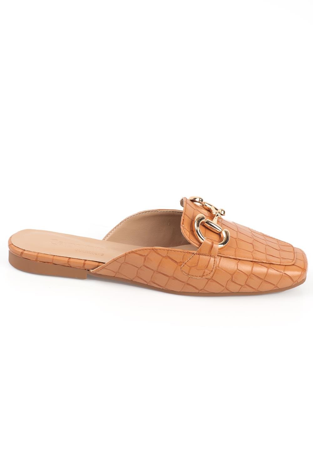 Capone Blunt Toe Metal Accessory Croco Pattern Woman Mules