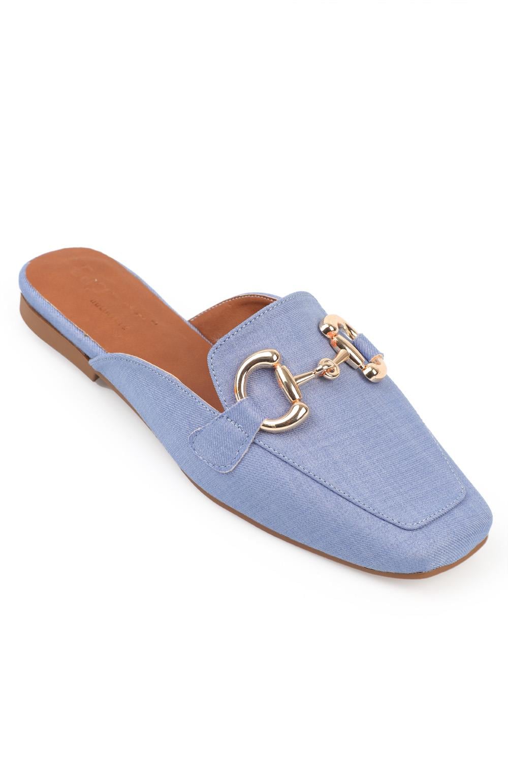 Capone Blunt Toe Metal Accessory Croco Pattern Woman Mules