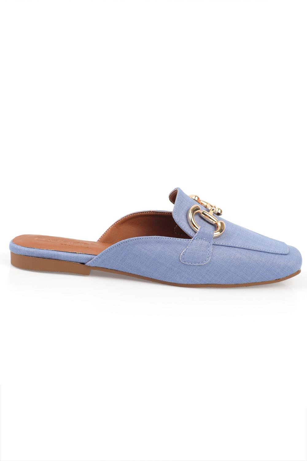 Capone Blunt Toe Metal Accessory Croco Pattern Woman Mules