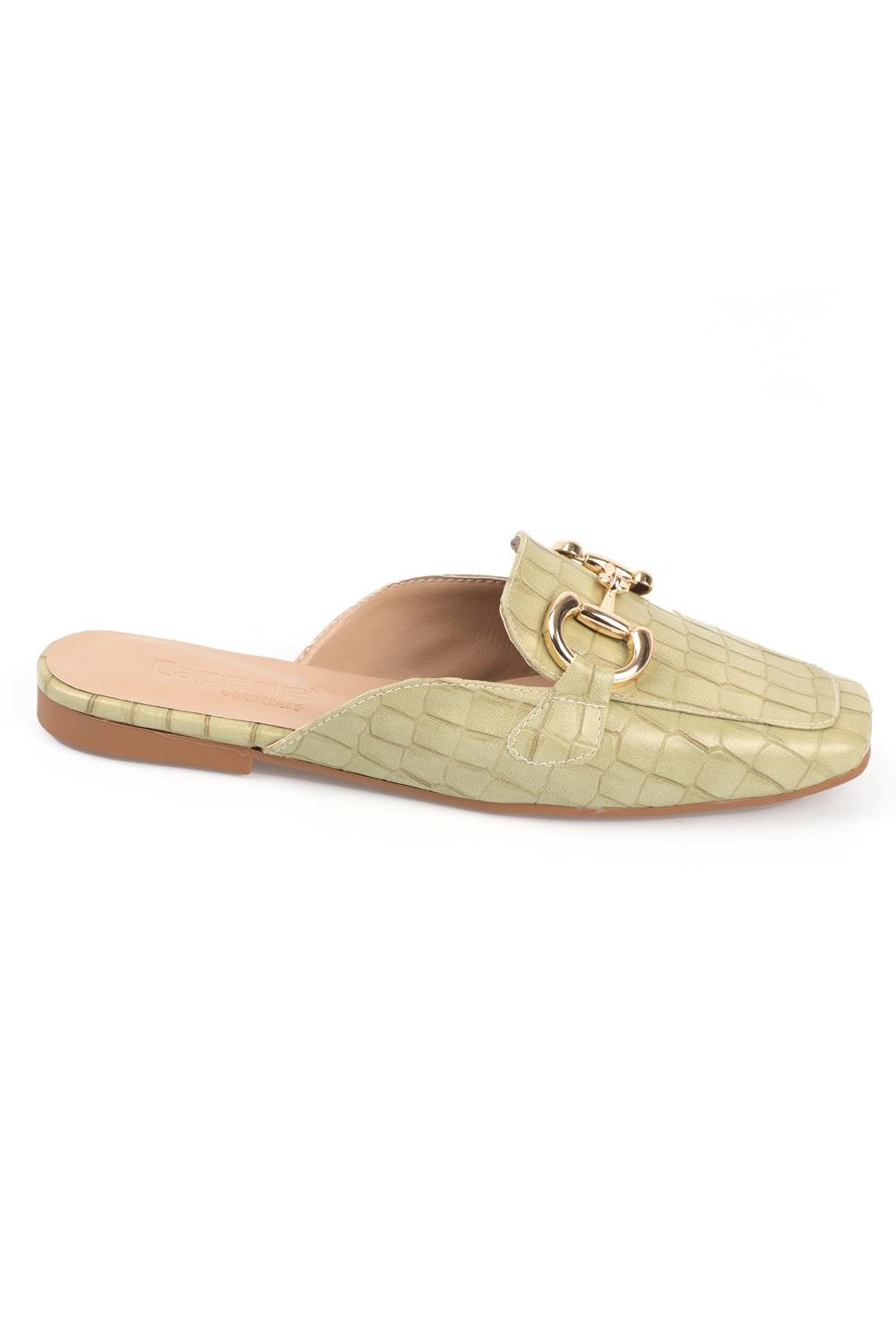 Capone Blunt Toe Metal Accessory Croco Pattern Woman Mules