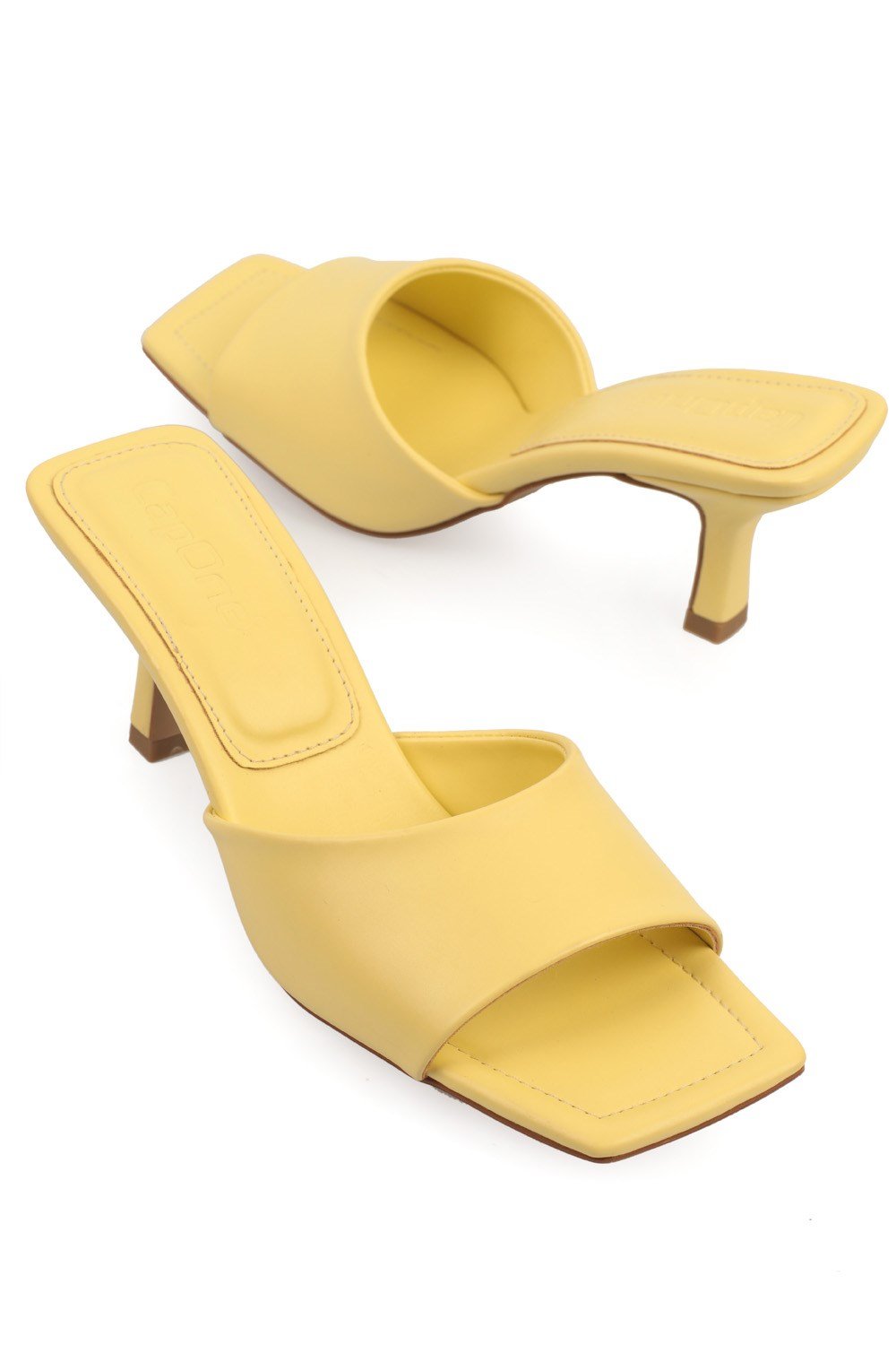 Capone Blunt Toe Mid Heel Single Band Women Lemon Yellow Sandals