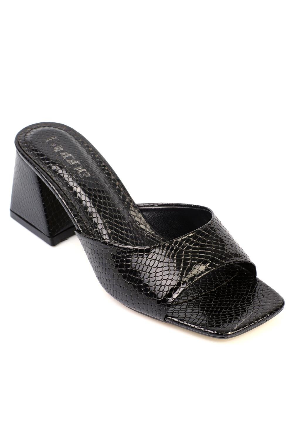 Capone Blunt Toe Mid Heeled Women Metallic Black Sandals