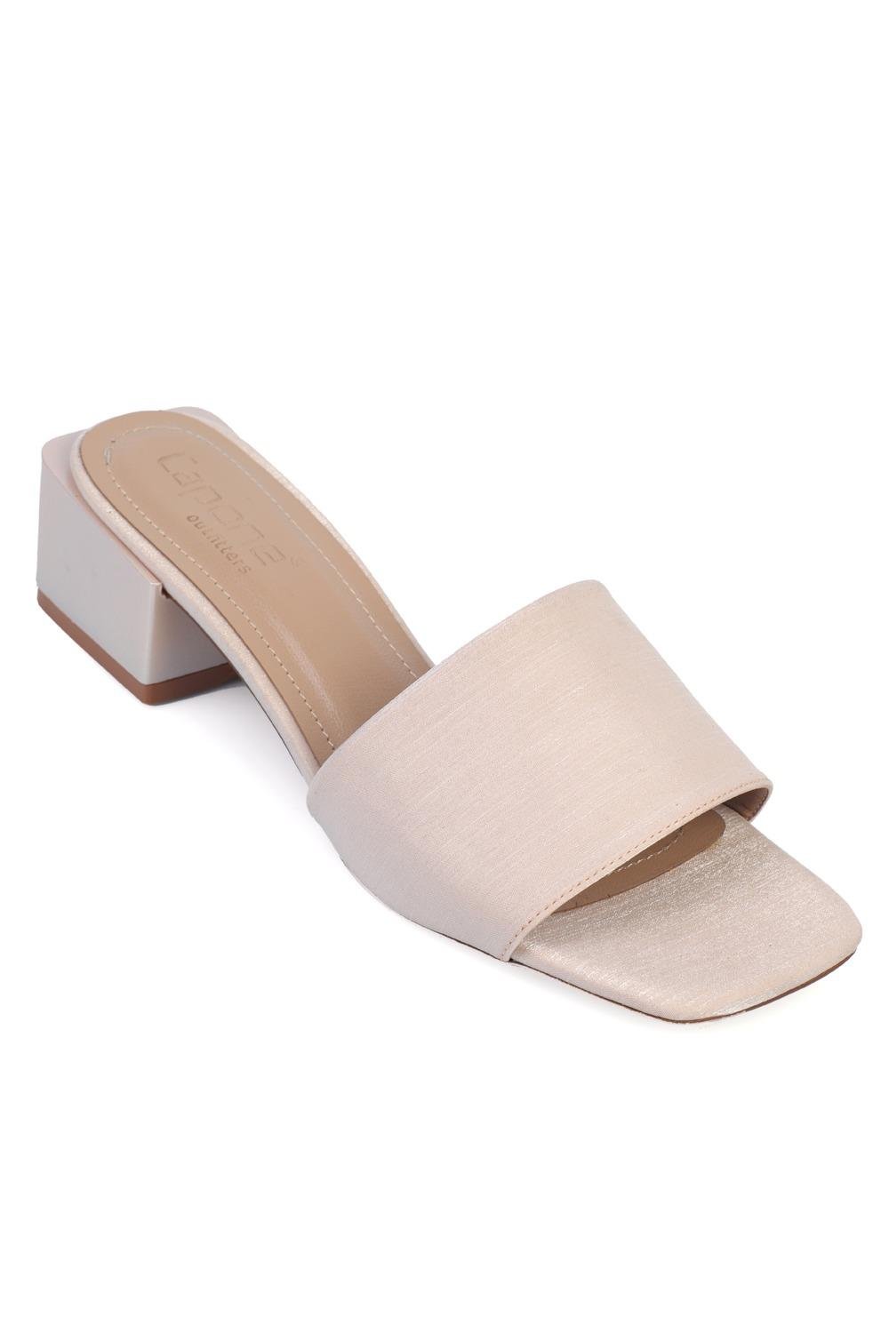 Capone Blunt Toe Single Band Heeled Satin Labrinth Pattern Woman Sandals