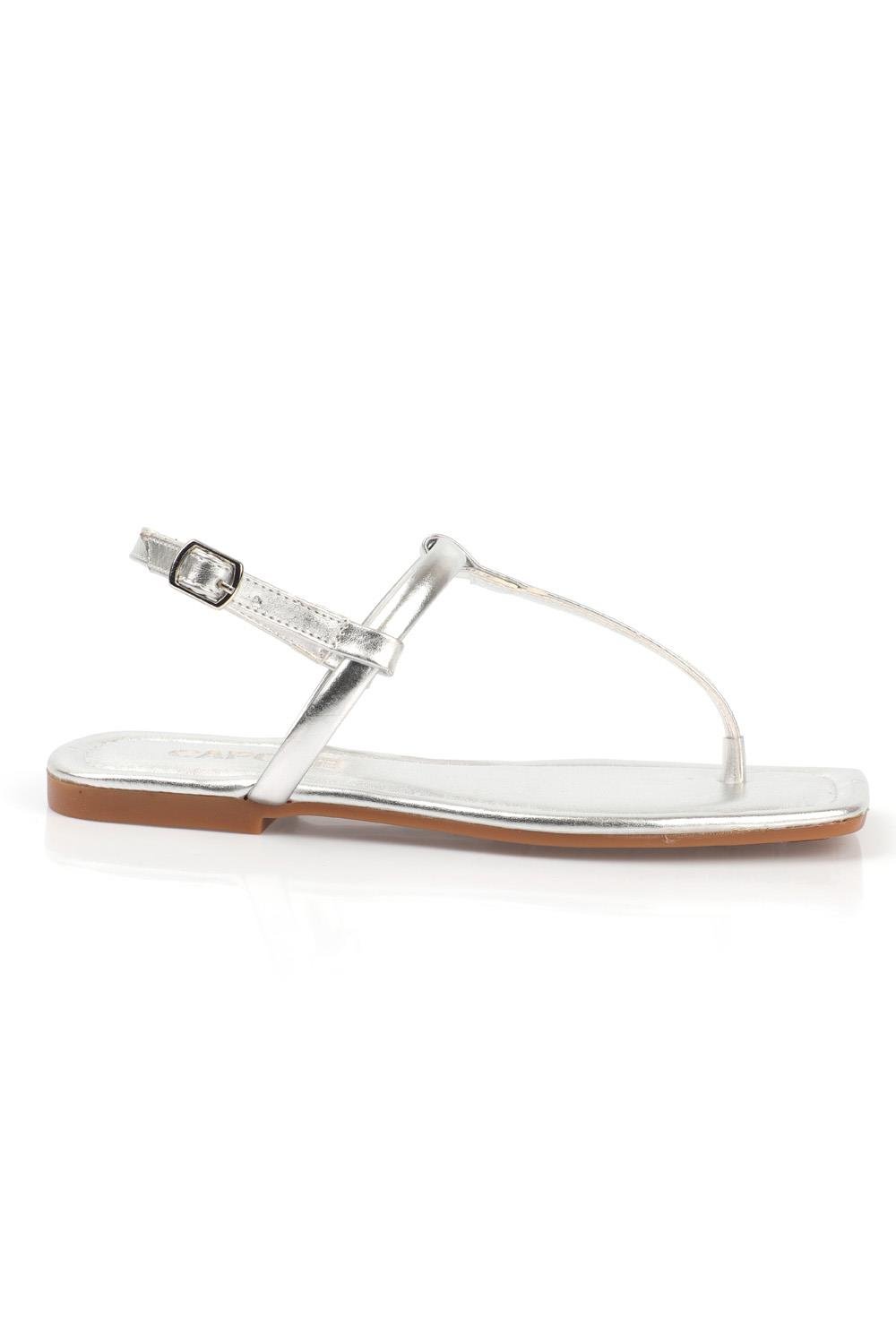 Capone Blunt Toe Slim Thong Strap Metallic Woman Sandals
