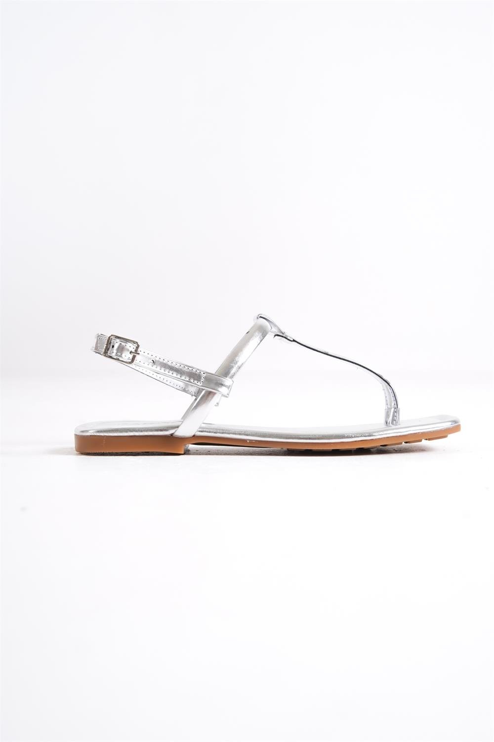 Capone Blunt Toe Slim Thong Strap Metallic Woman Sandals
