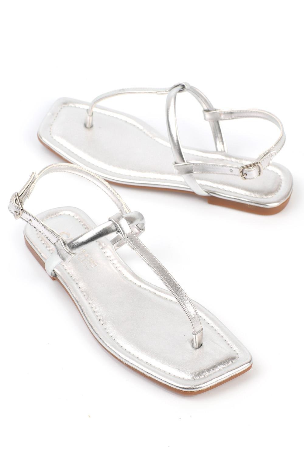 Capone Blunt Toe Slim Thong Strap Metallic Woman Sandals