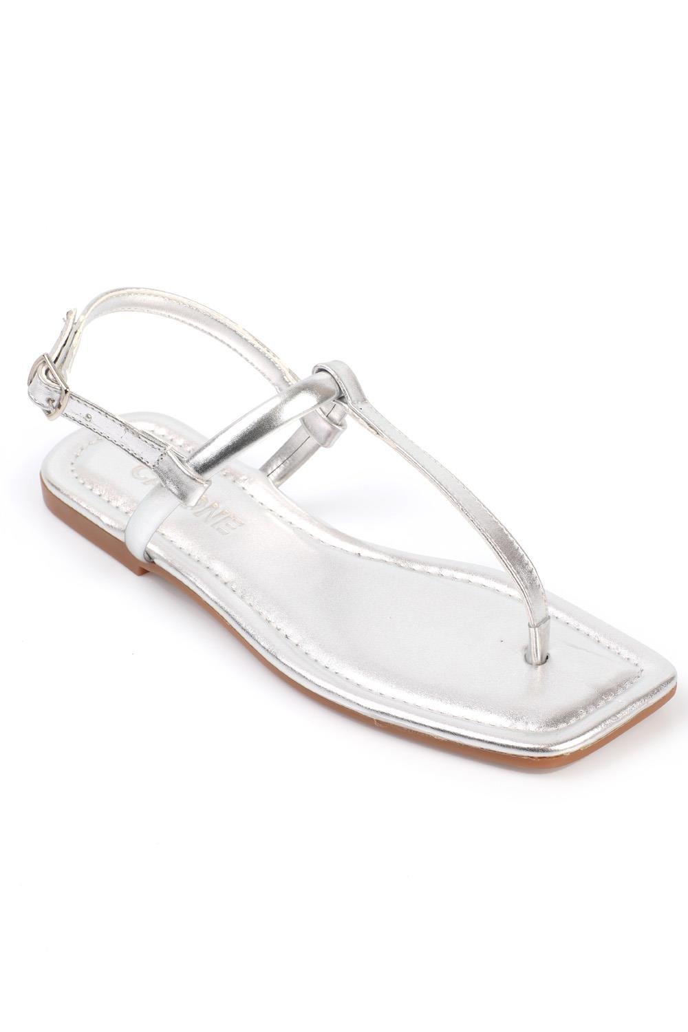 Capone Blunt Toe Slim Thong Strap Metallic Woman Sandals