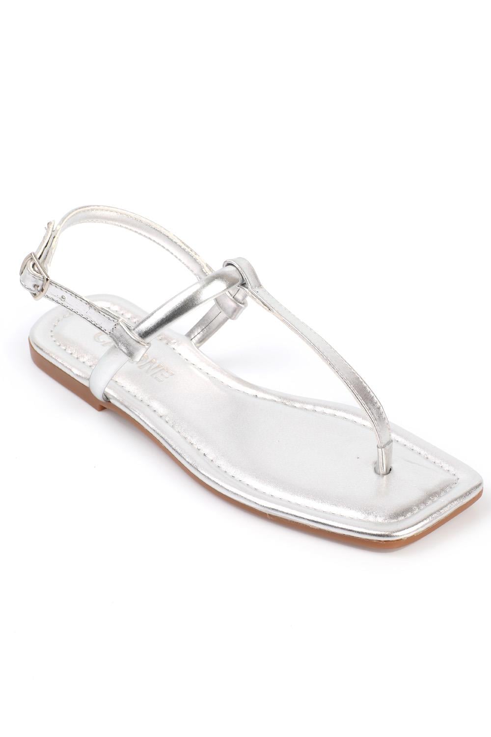 Capone Blunt Toe Slim Thong Strap Metallic Woman Sandals