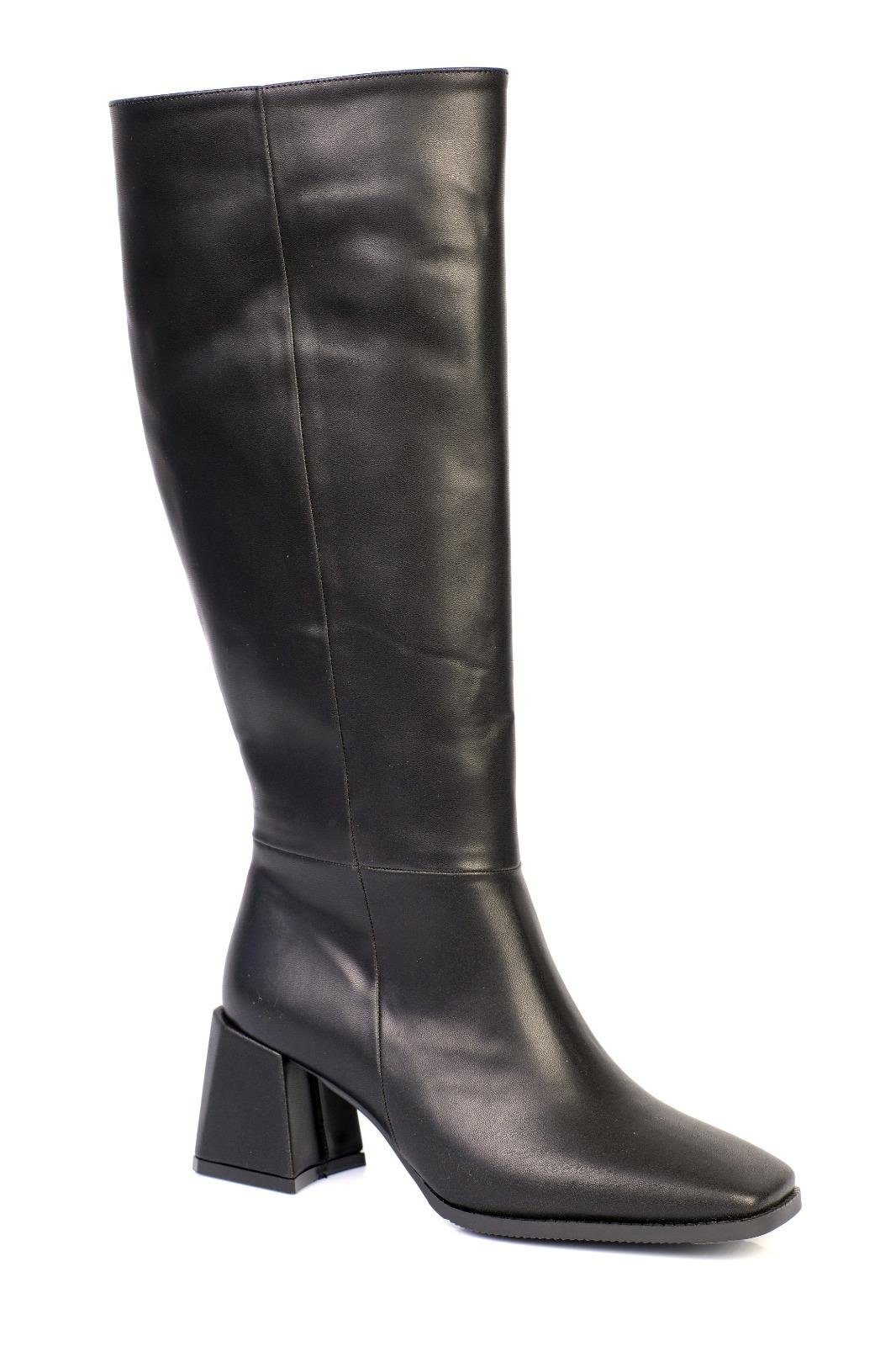 Capone Blunt Toe Thick Mid-Heel Zipper Tall Women Black Boots