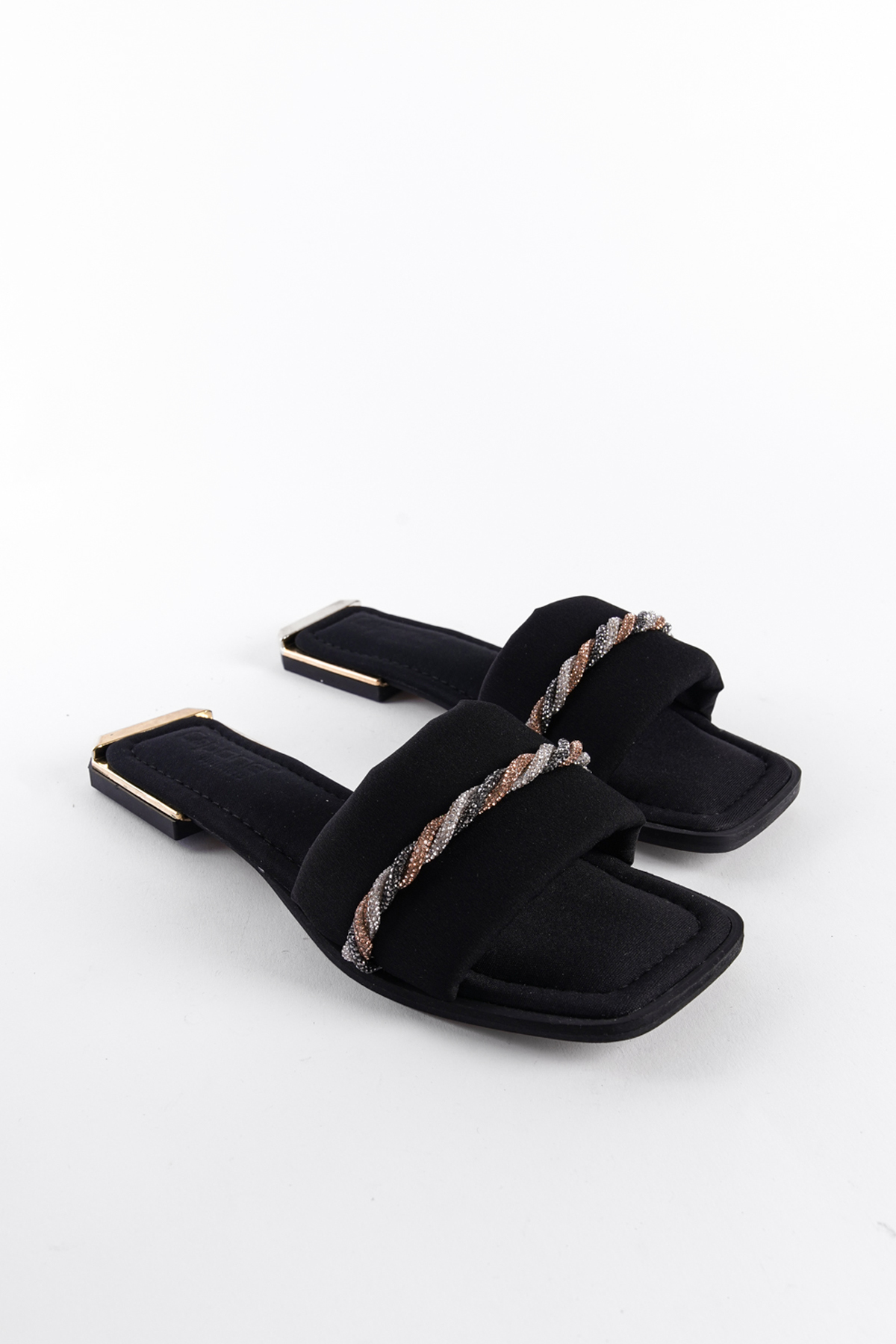 Capone Blunt Toe Three Colors Crystal Embellished Spiral Strap Metal Heel Detail Matt Satin Woman Sandals