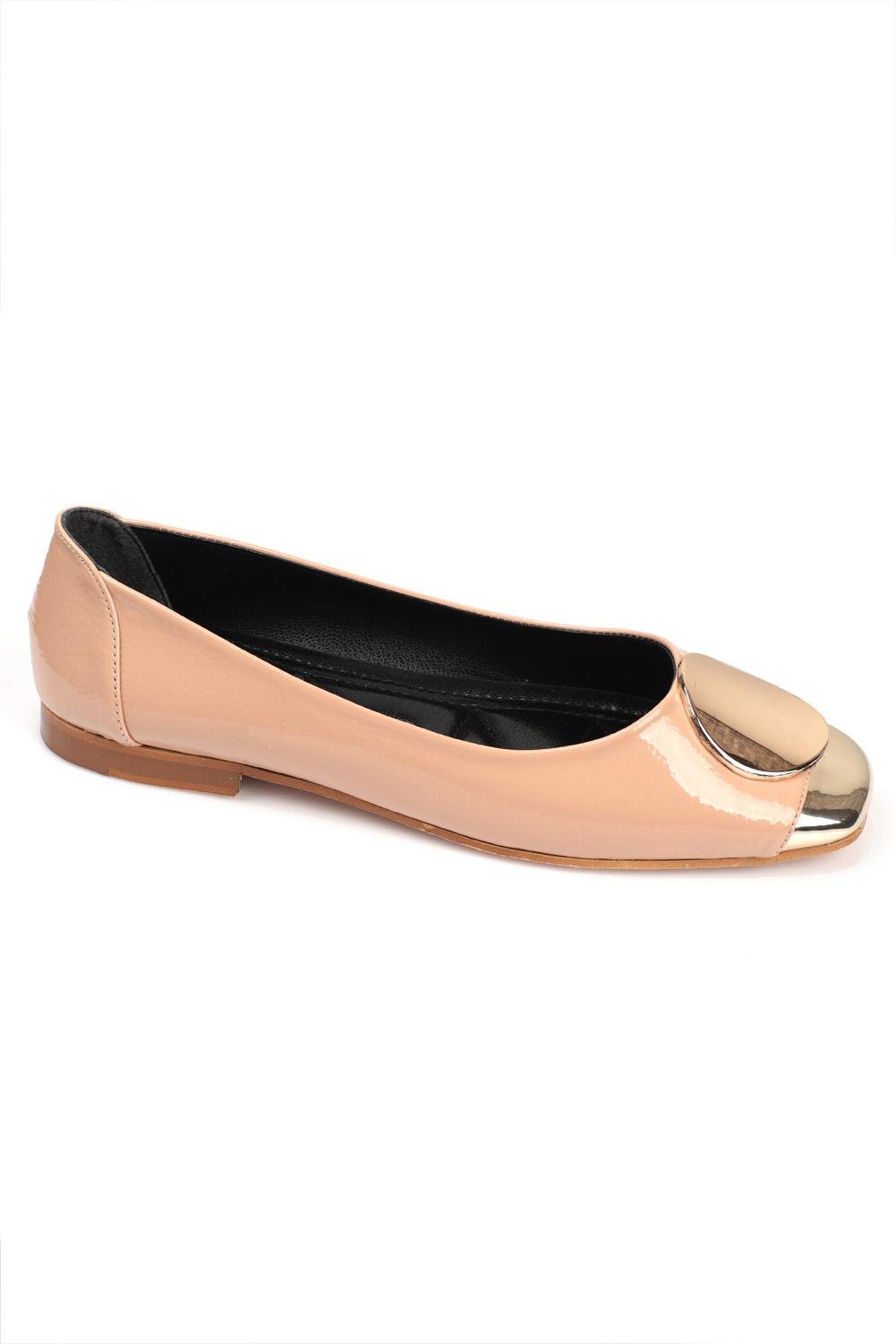 Capone Burnu Metalic Metalic Bouckle Chic Ballet Women Nude Flats