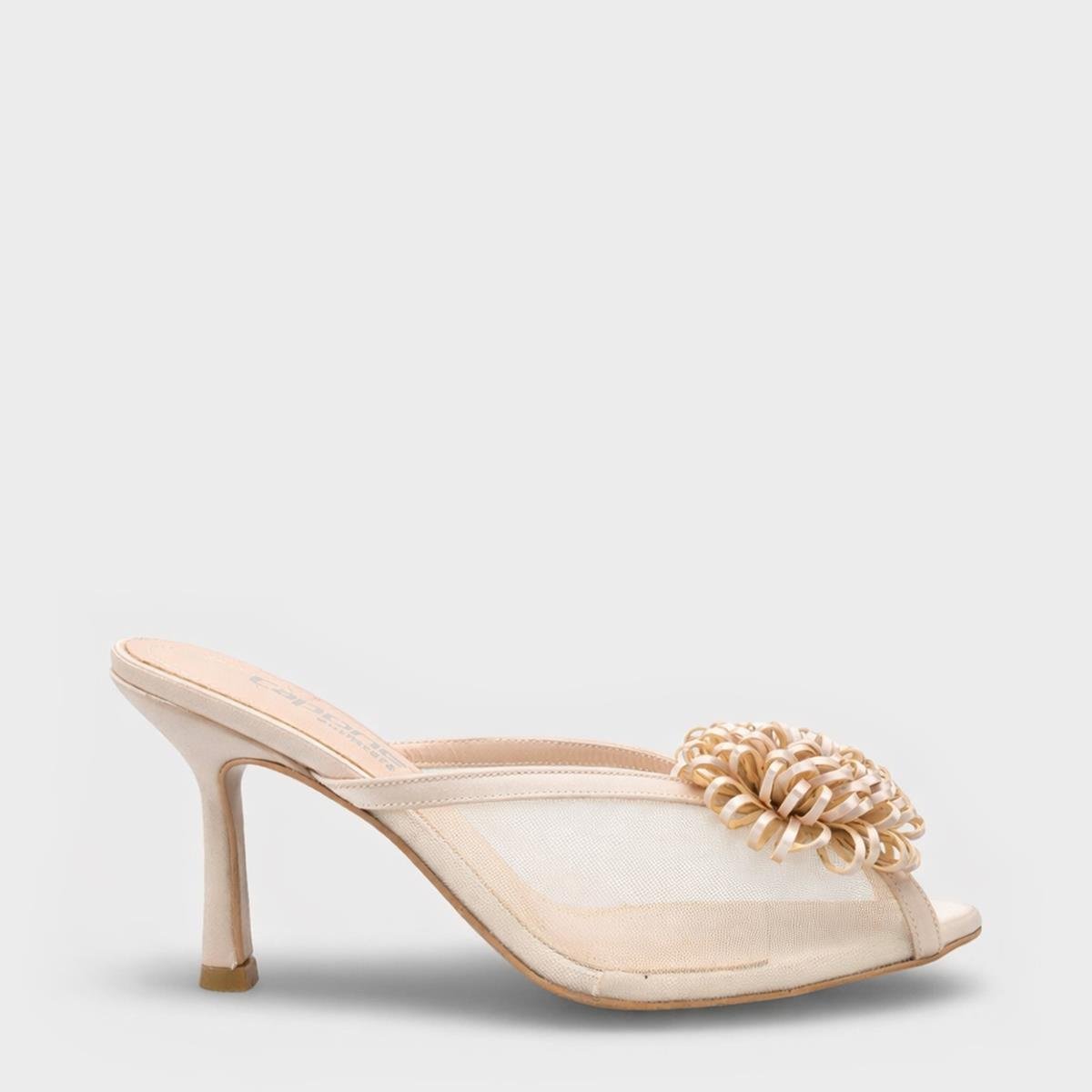 Capone Caitrin Mesh Satin Mid Heel Elegant Women Satin Beige Sandal