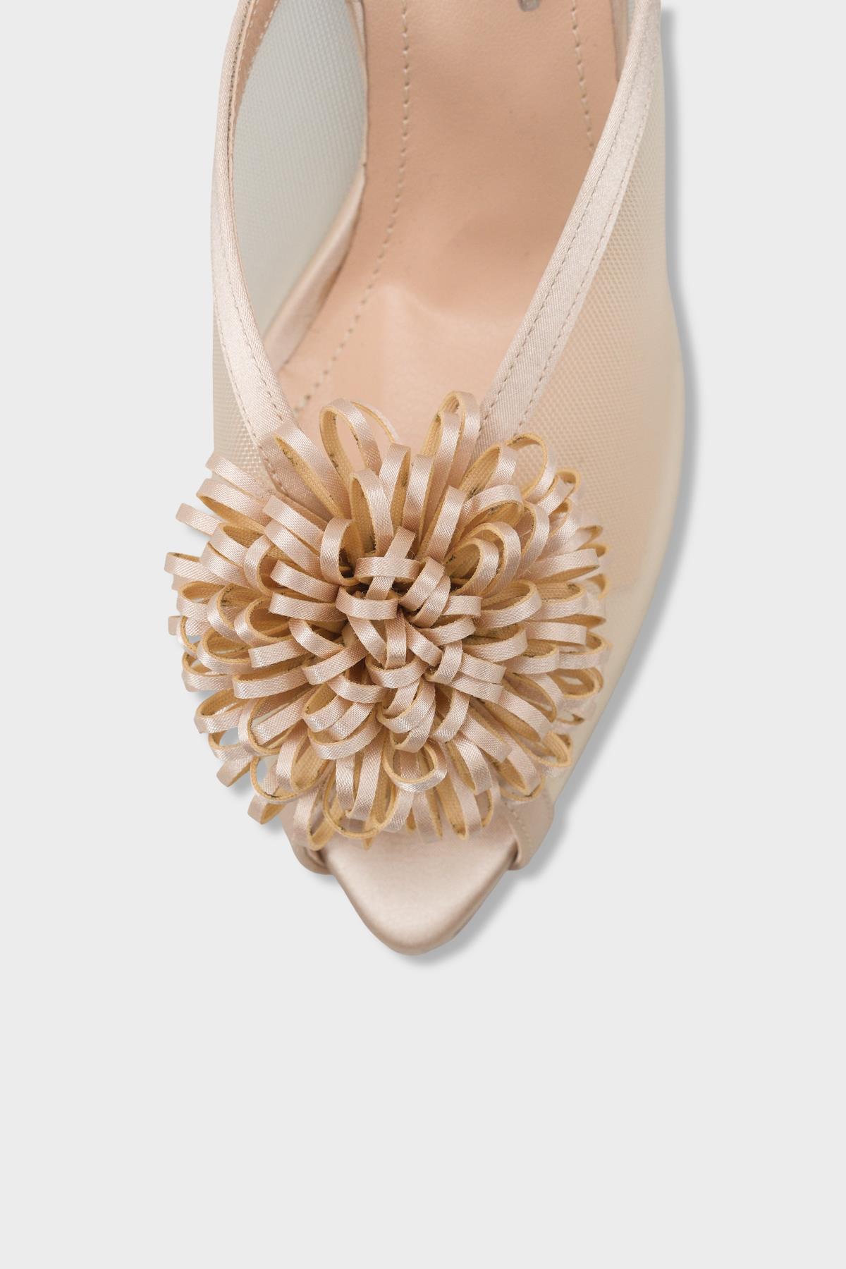 Capone Caitrin Mesh Satin Mid Heel Elegant Women Satin Beige Sandal