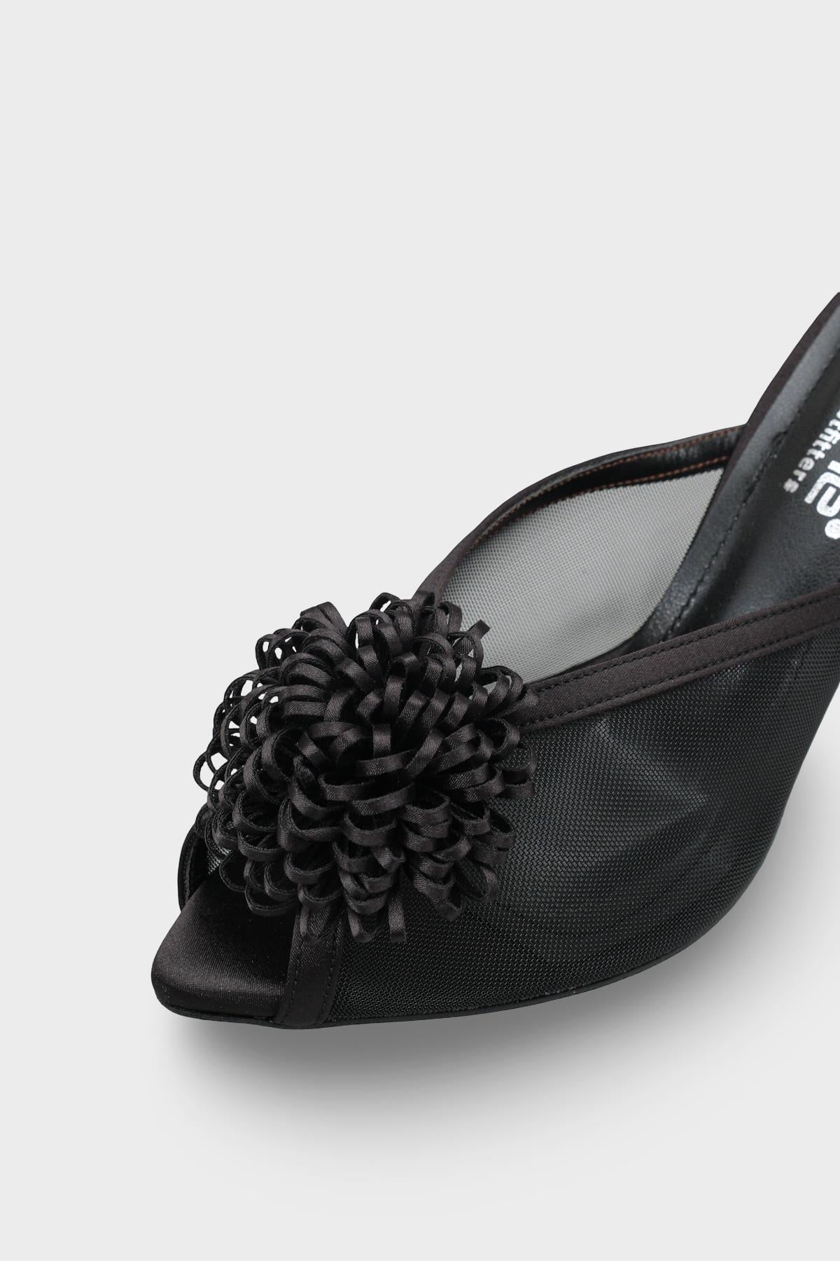 Capone Caitrin Mesh Satin Mid Heel Elegant Women Satin Black Sandal