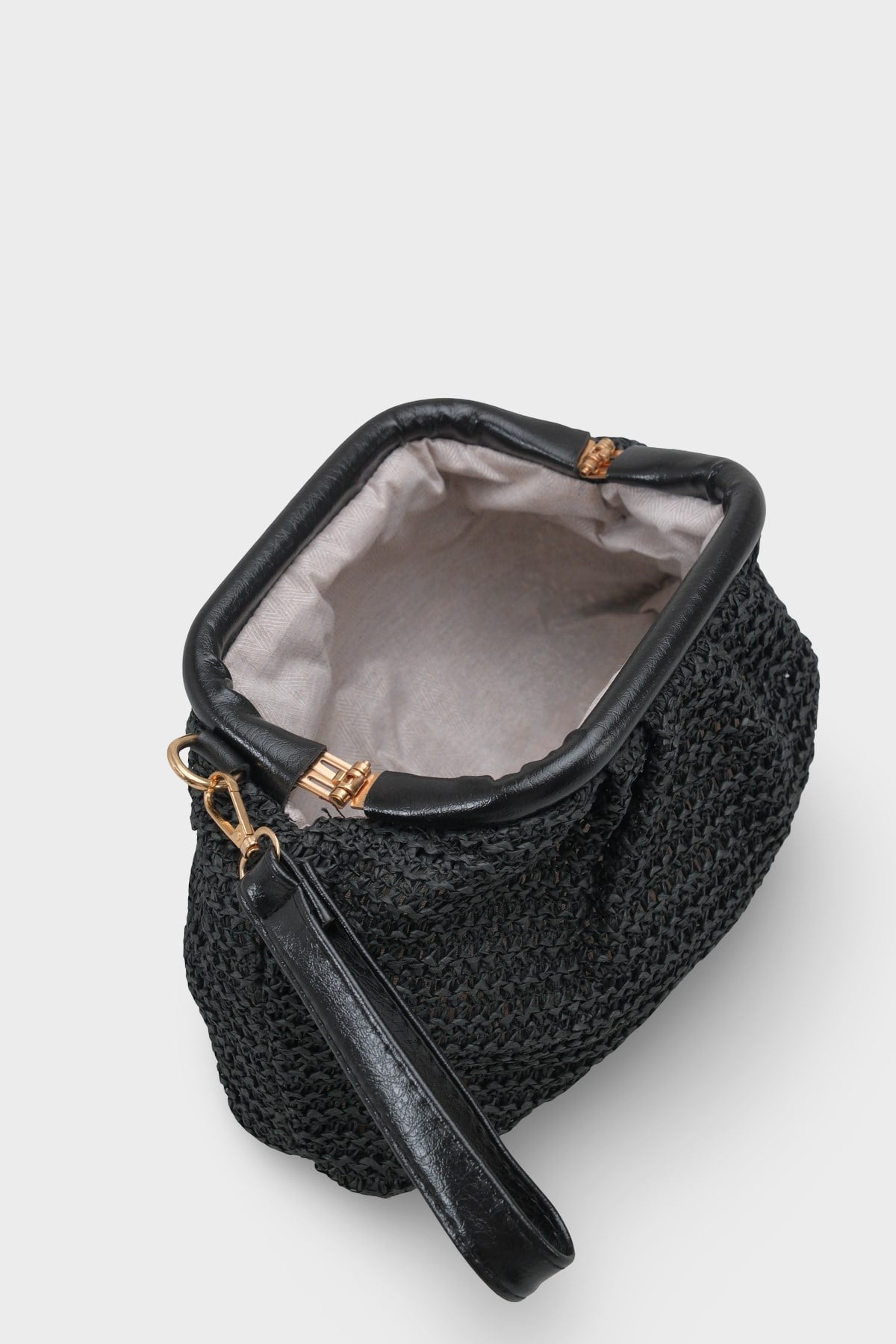 Capone Capri Raffia Look Drawstring Women Black Bag