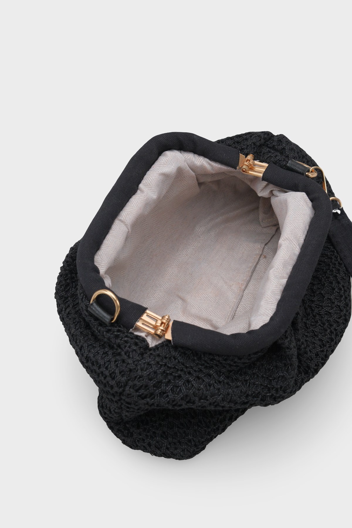 Capone Capri Raffia Look Drawstring Women Black Bag