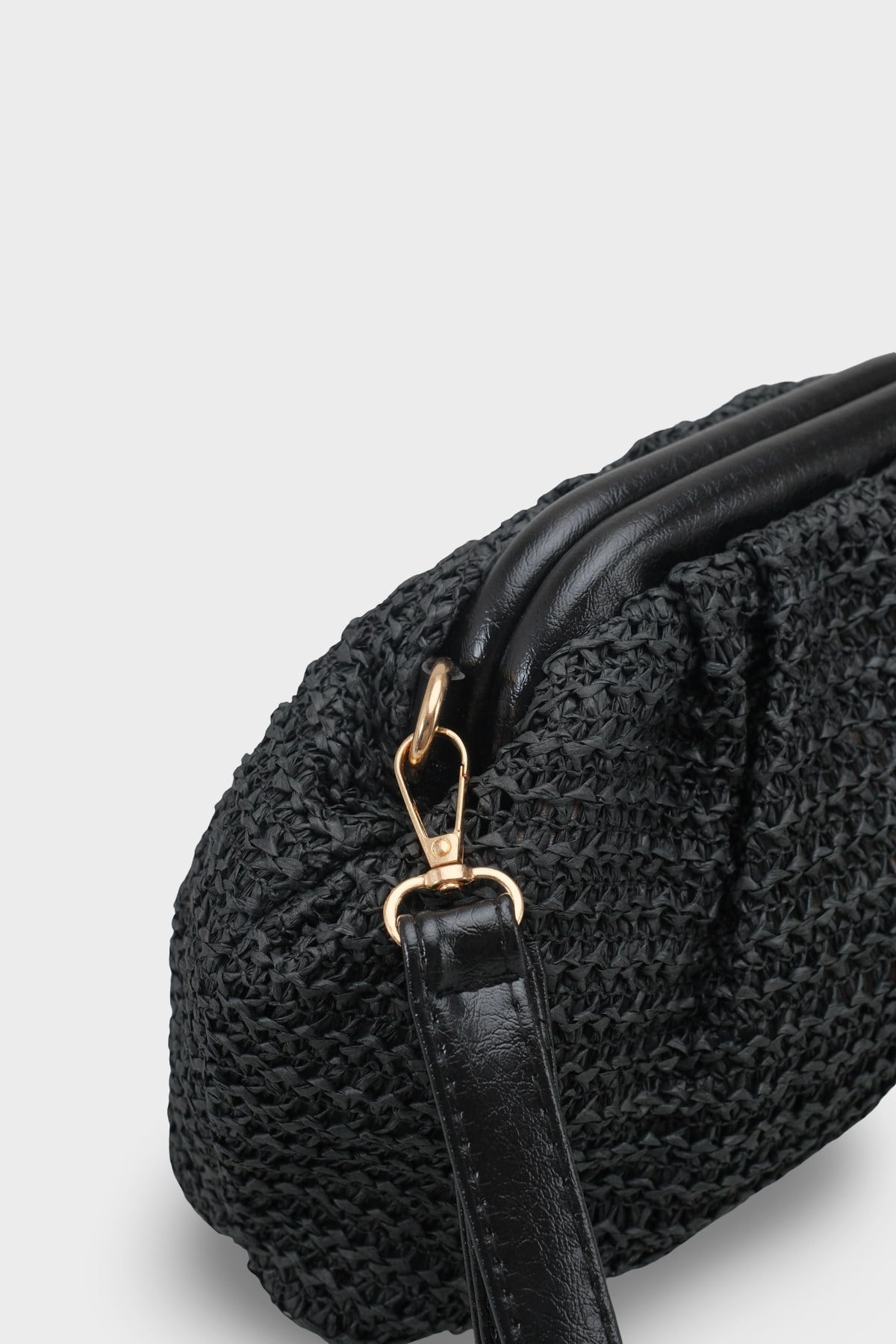 Capone Capri Raffia Look Drawstring Women Black Bag