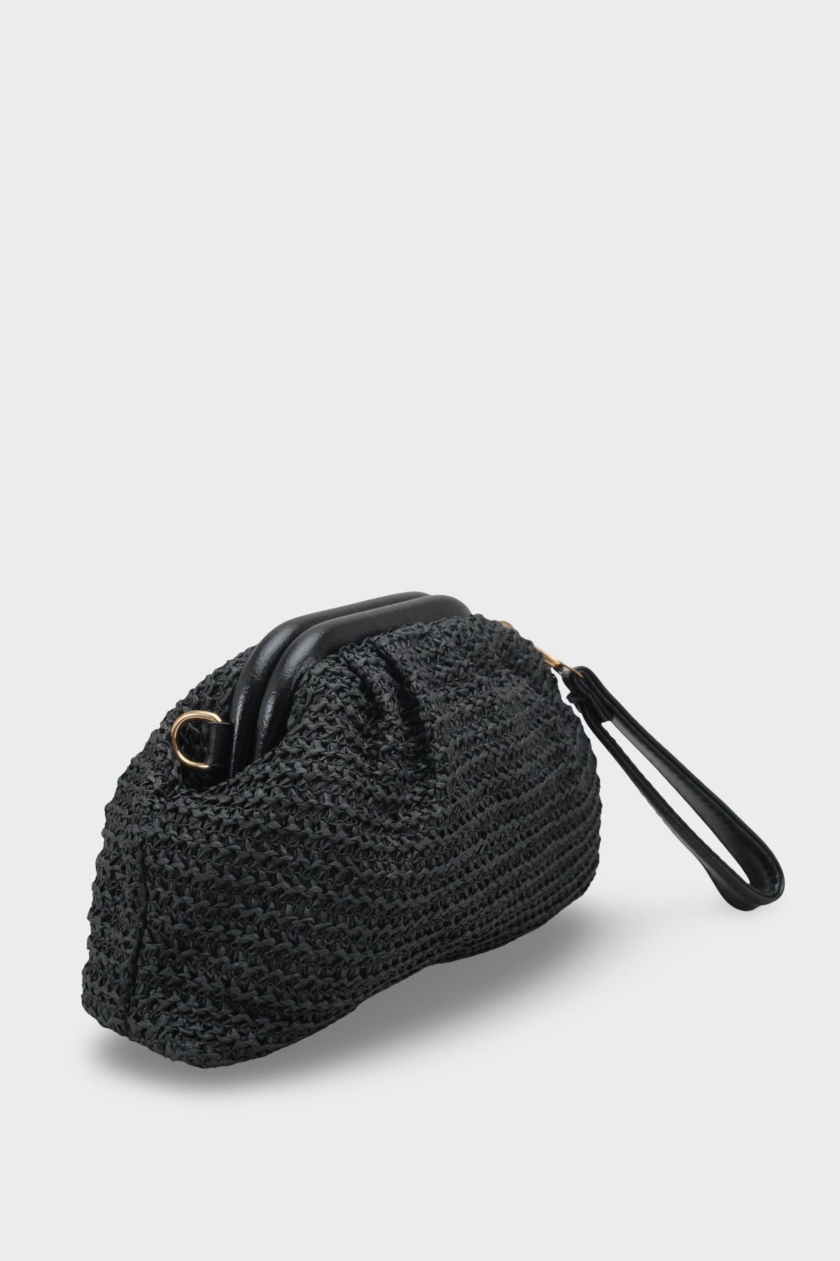 Capone Capri Raffia Look Drawstring Women Black Bag