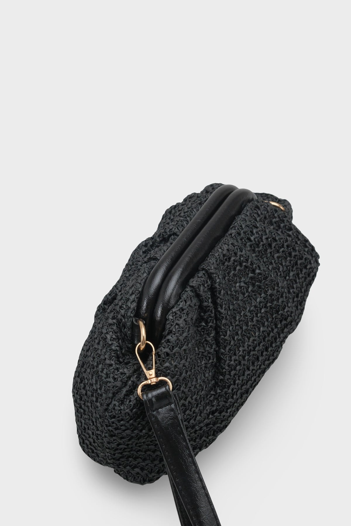 Capone Capri Raffia Look Drawstring Women Black Bag