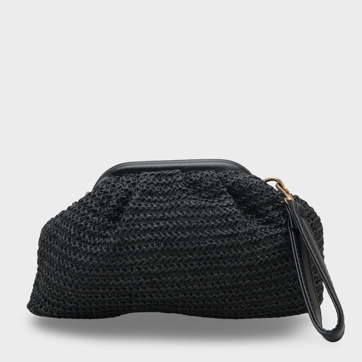 Capone Capri Raffia Look Drawstring Women Black Bag
