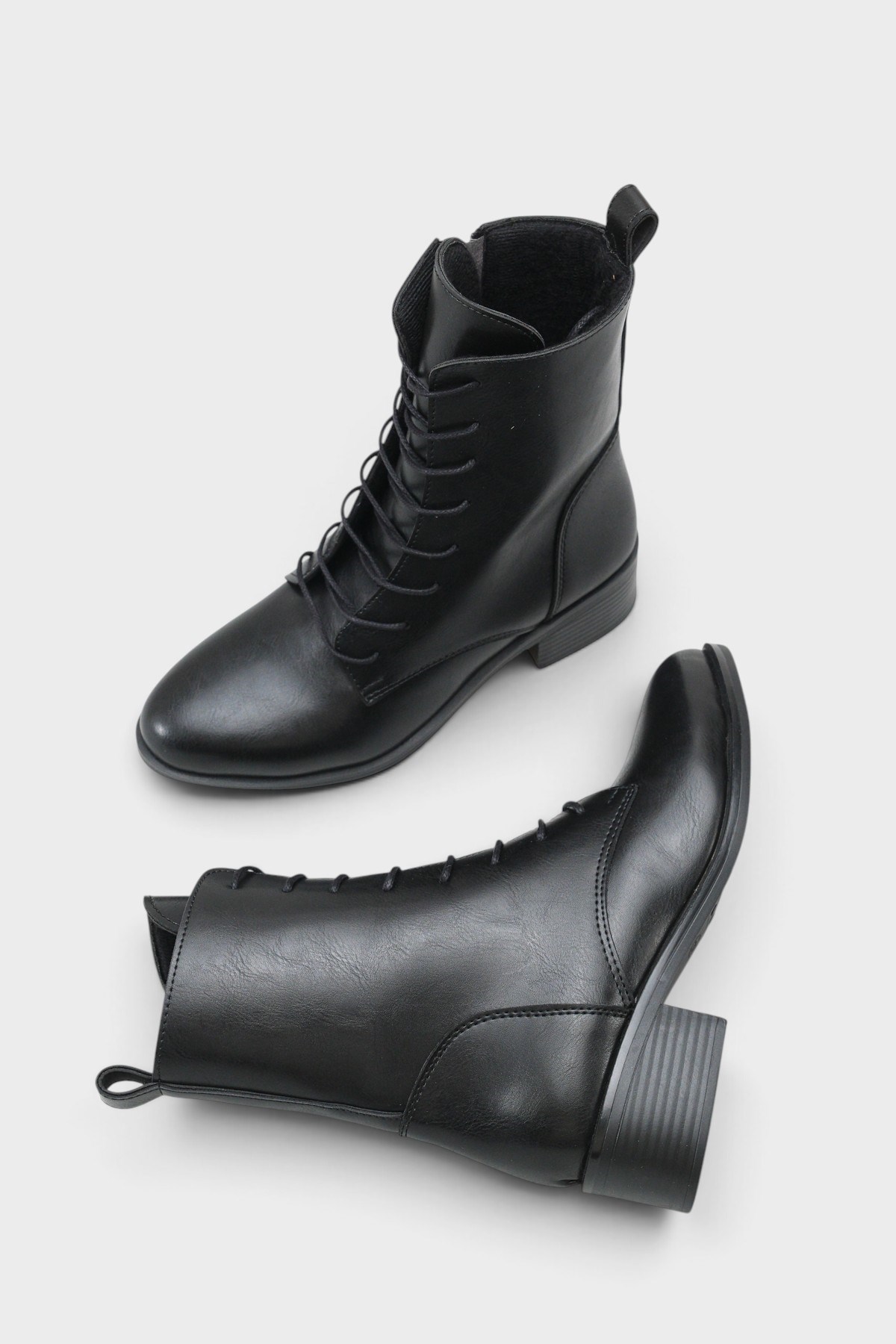 Capone Carolie Lace-Up Side Zip Mid Heel Casual Women Black Ankle Boot