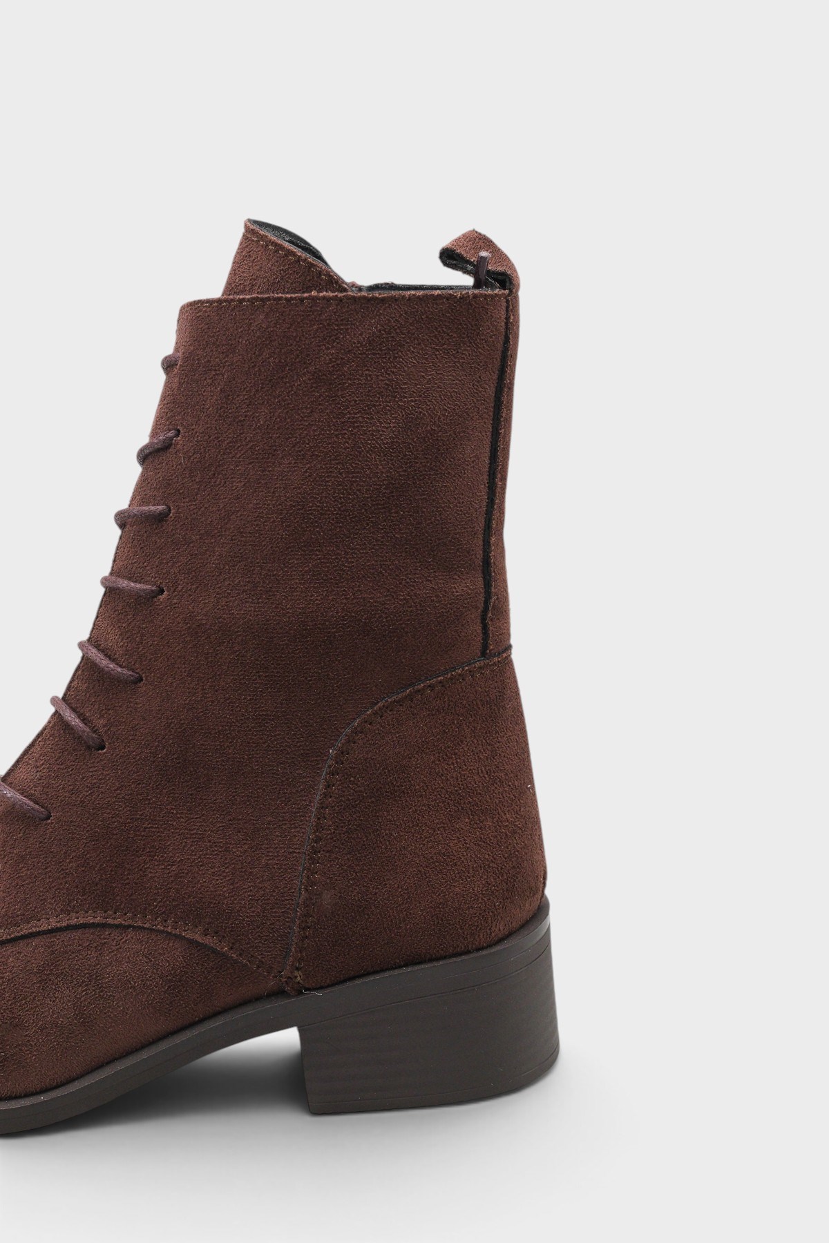 Capone Carolie Lace-Up Side Zip Mid Heel Casual Women Sued Brown Ankle Boot