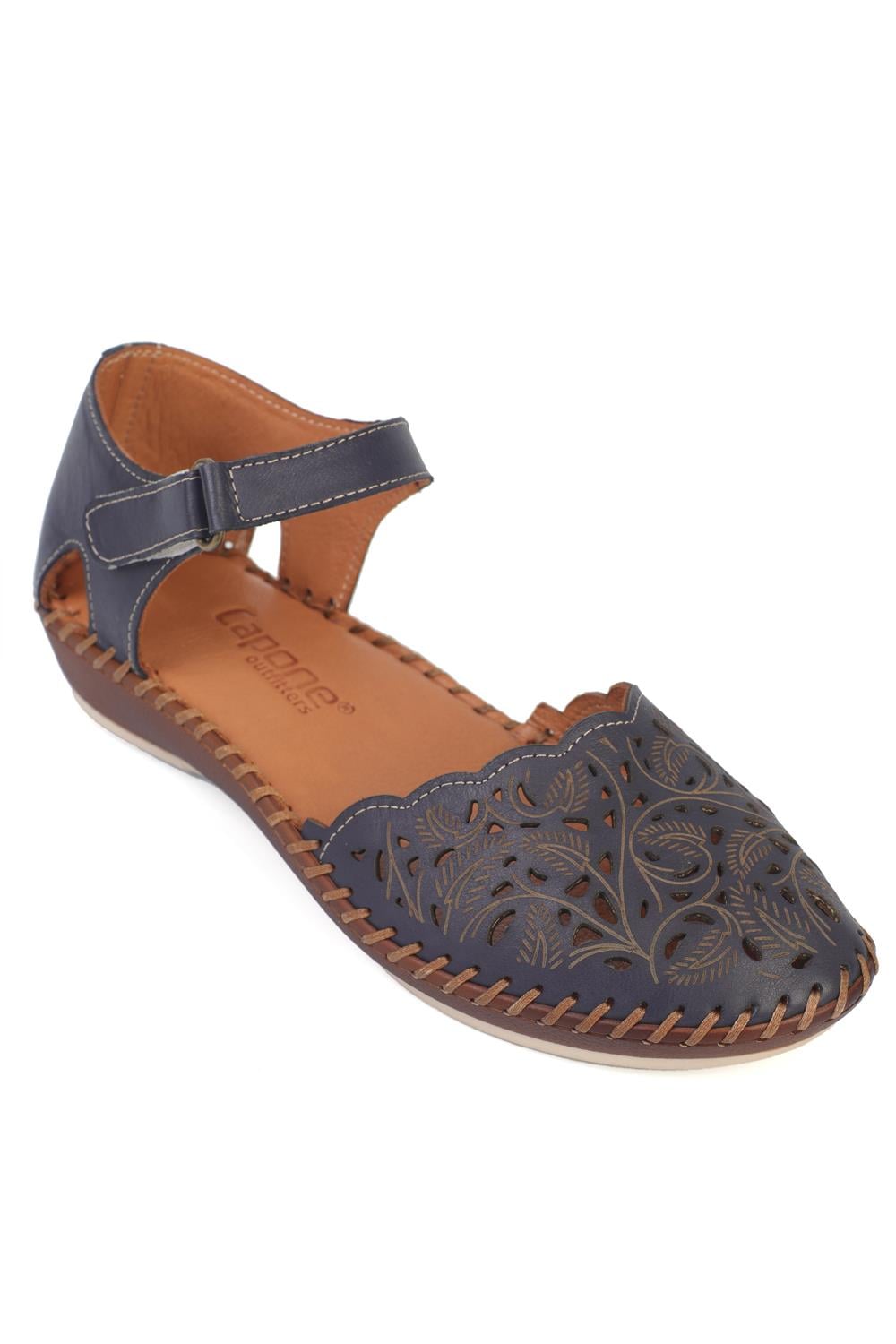 Capone Casi Genuine Leather Soft Comfort Women Navy Sandal