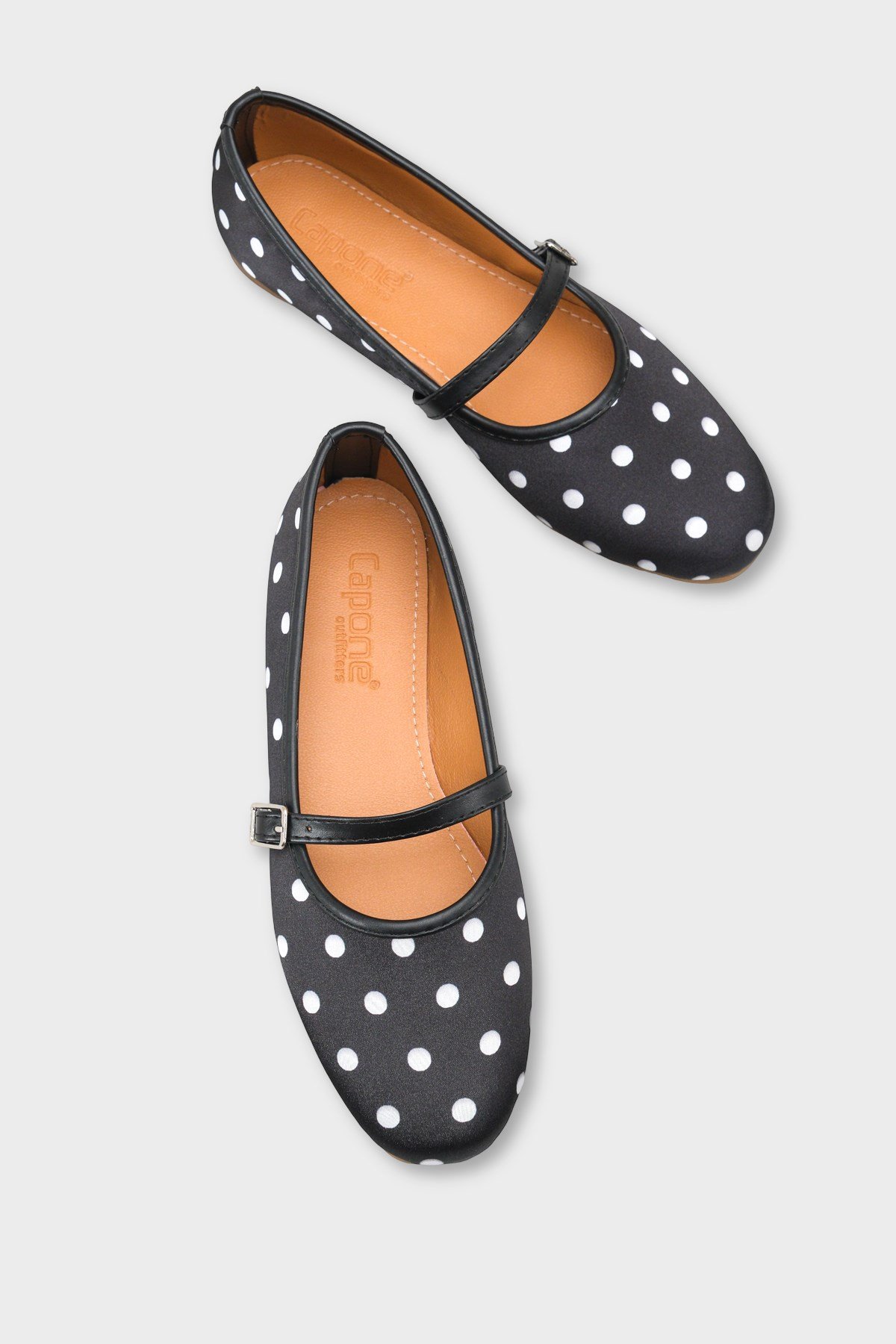 Capone Cathryn Buckle Strap Polka Dot Women Black Ballet Flat