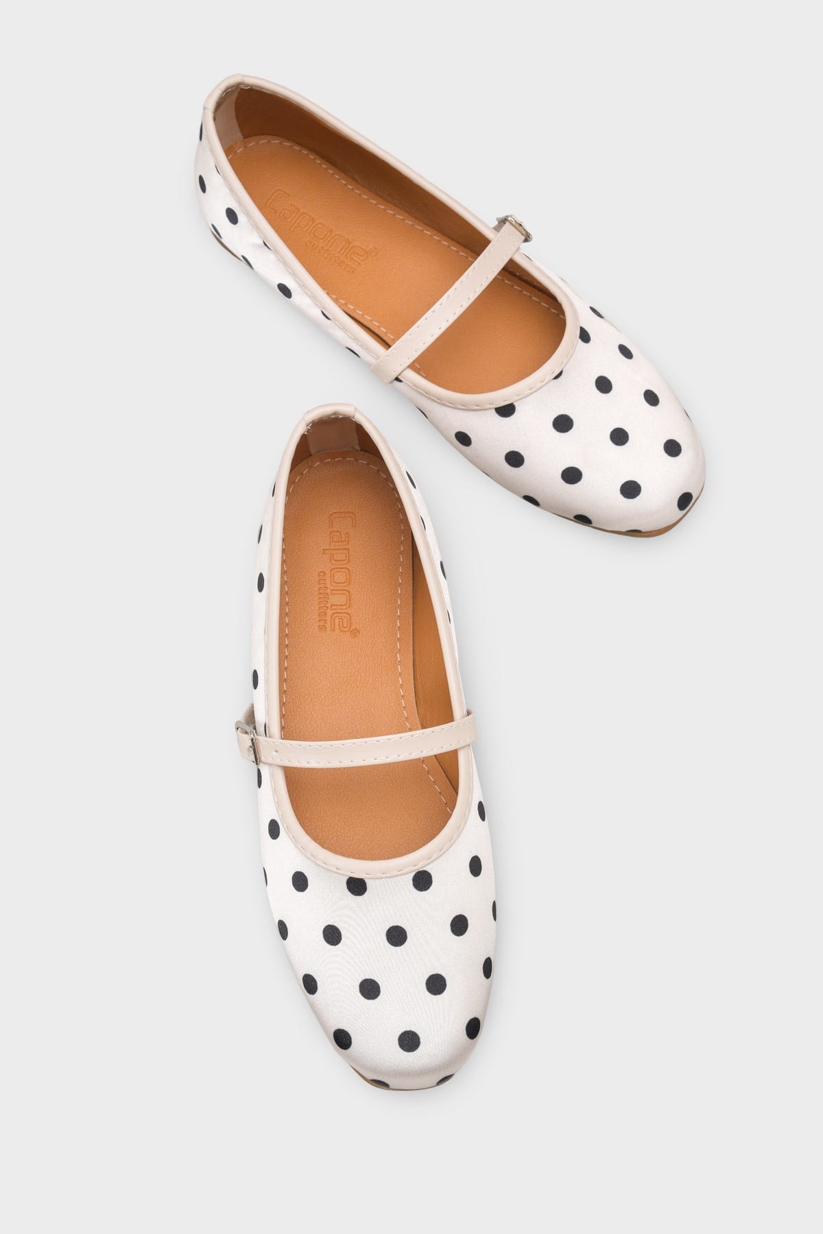 Capone Cathryn Buckle Strap Polka Dot Women Cream Ballet Flat