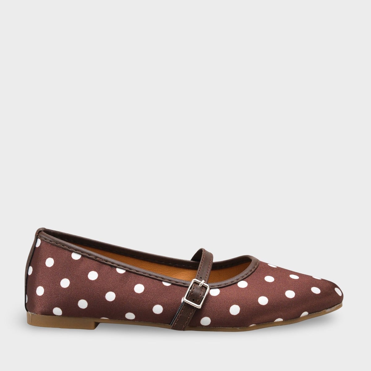 Capone Cathryn Buckle Strap Polka Dot Women Brown Ballet Flat