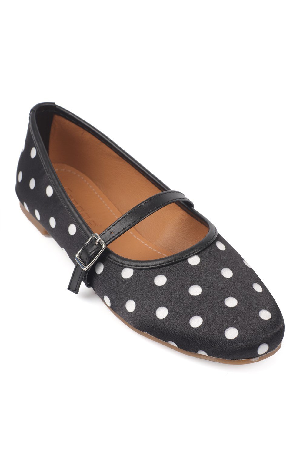 Capone Cathryn Buckle Strap Polka Dot Women Black Ballet Flat