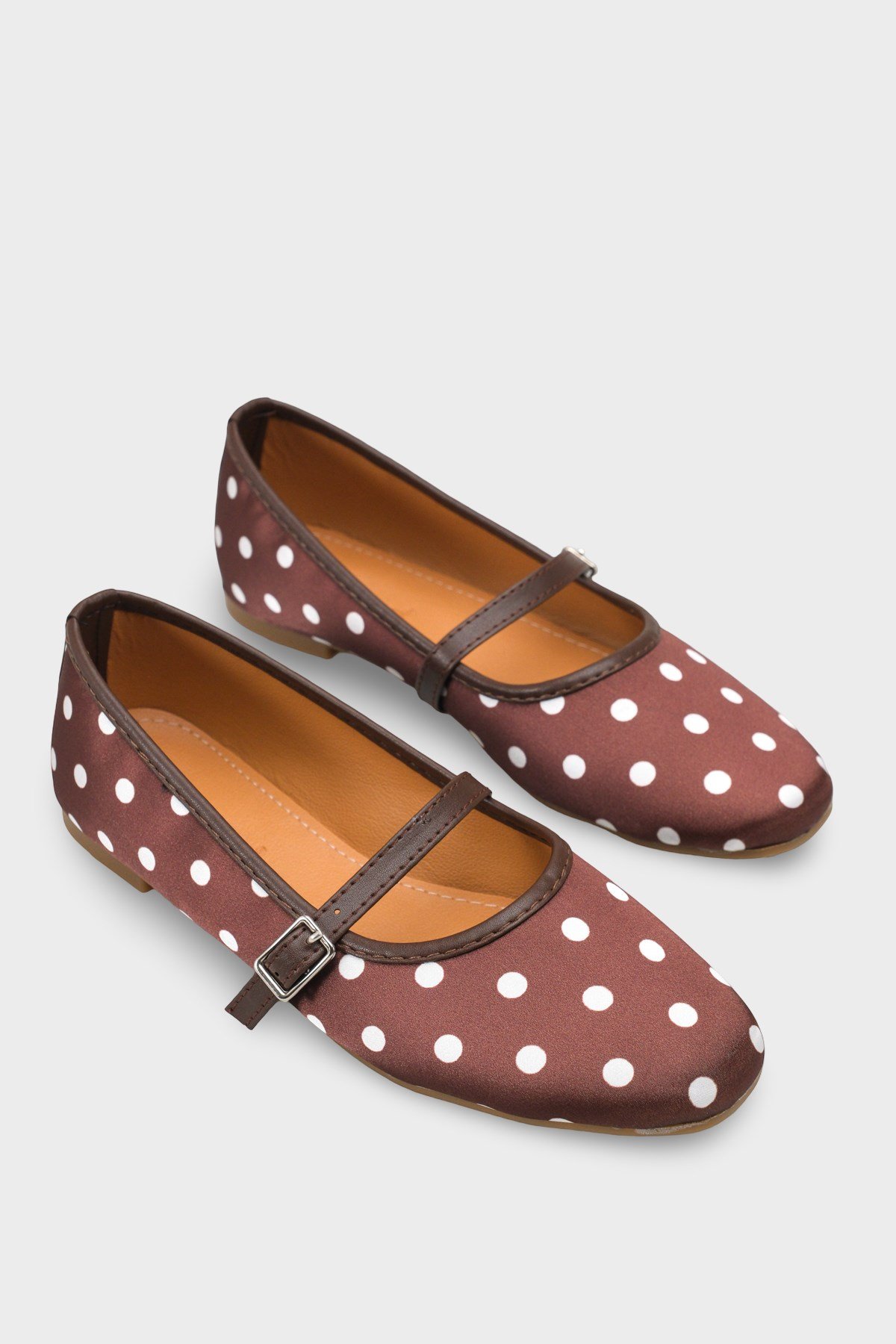 Capone Cathryn Buckle Strap Polka Dot Women Brown Ballet Flat