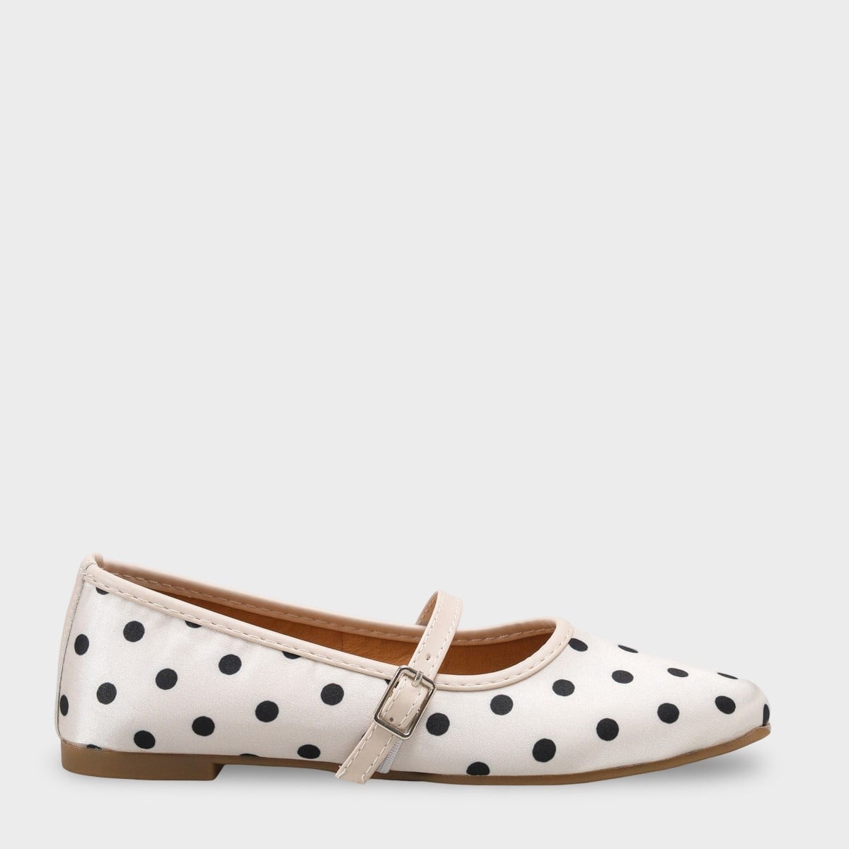 Capone Cathryn Buckle Strap Polka Dot Women Cream Ballet Flat